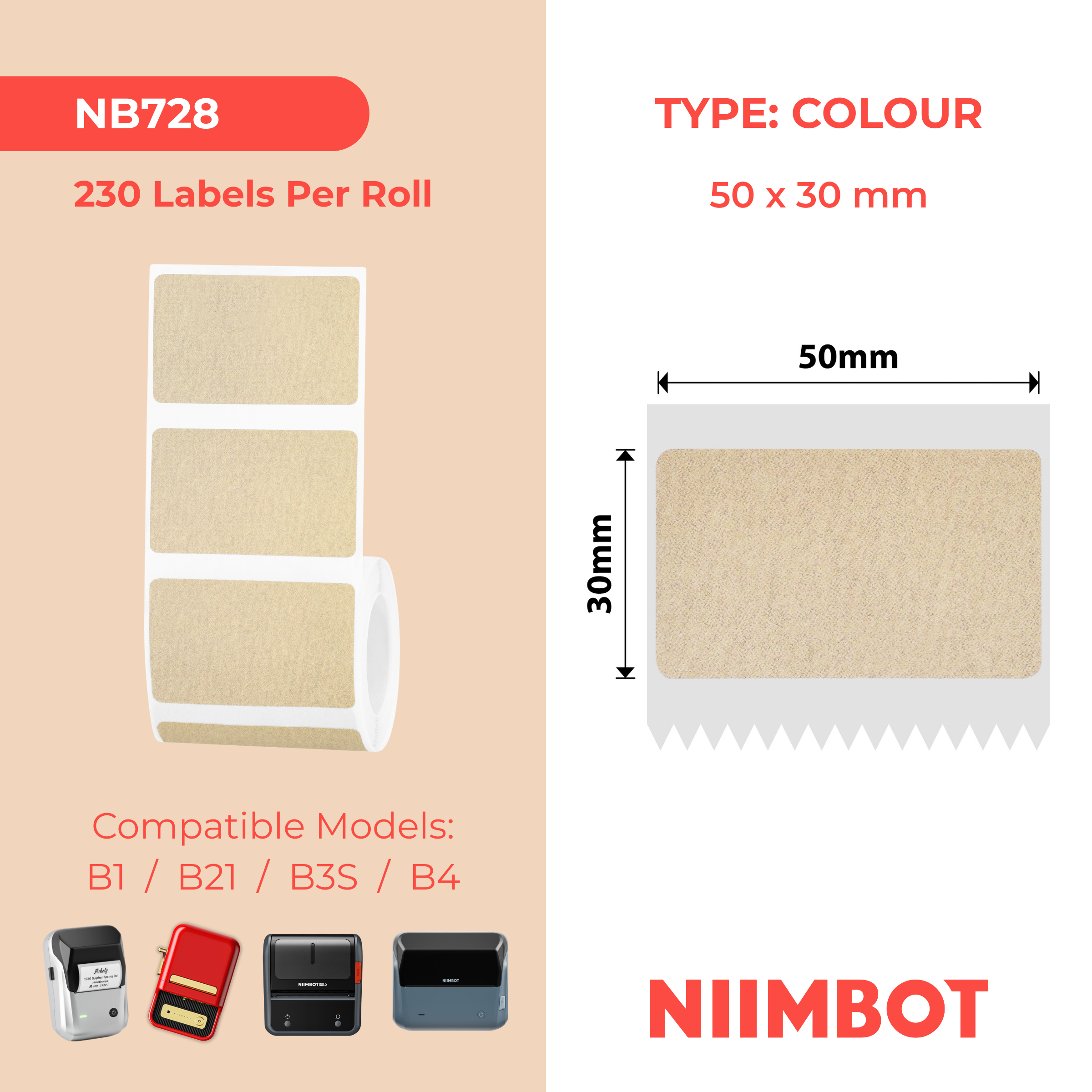 NB728 - NIIMBOT - T50*30MM - 230 ÉTIQUETTES - KRAFT MAT