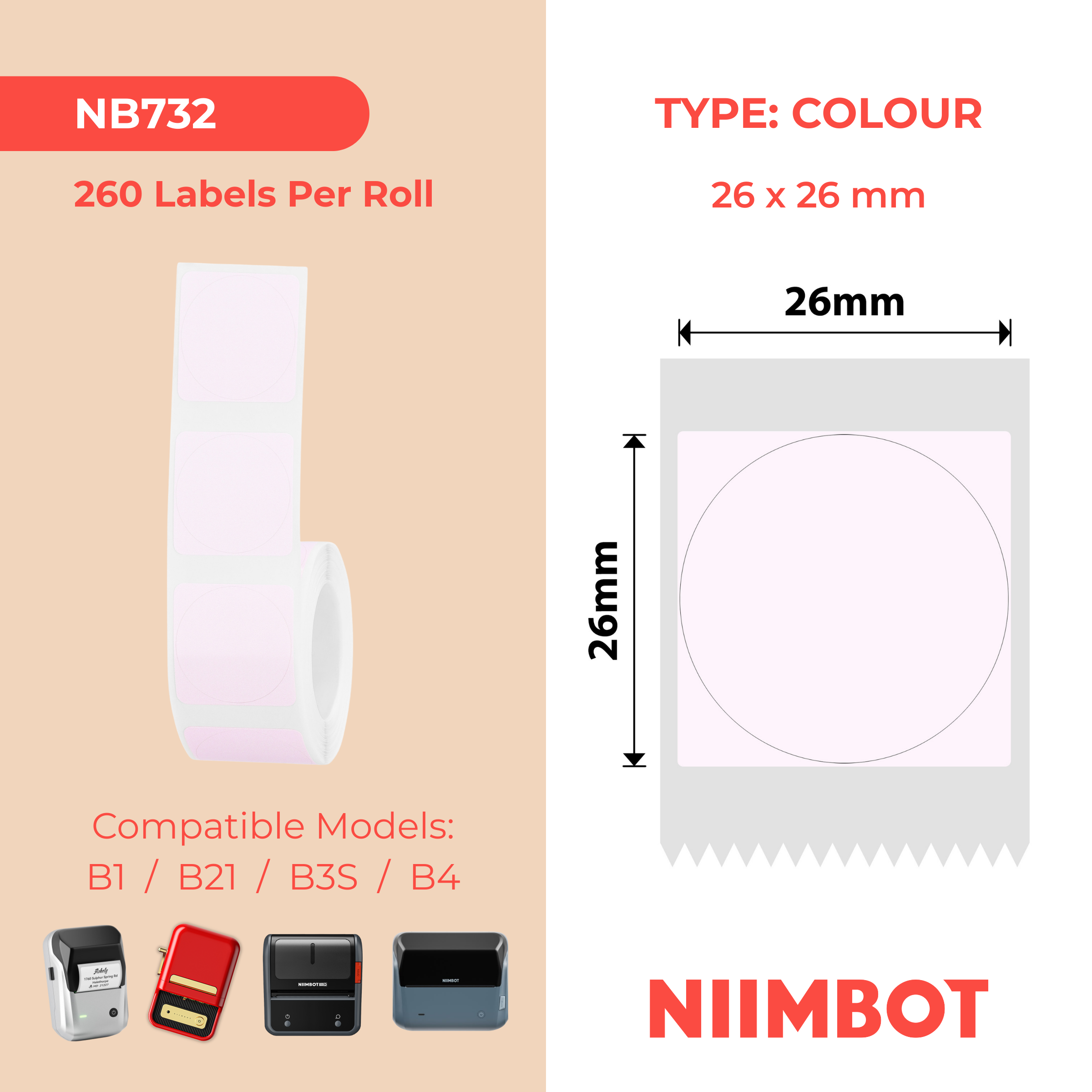 NB732 - NIIMBOT - T26*26MM - 260 ETICHETTE - UNICONE