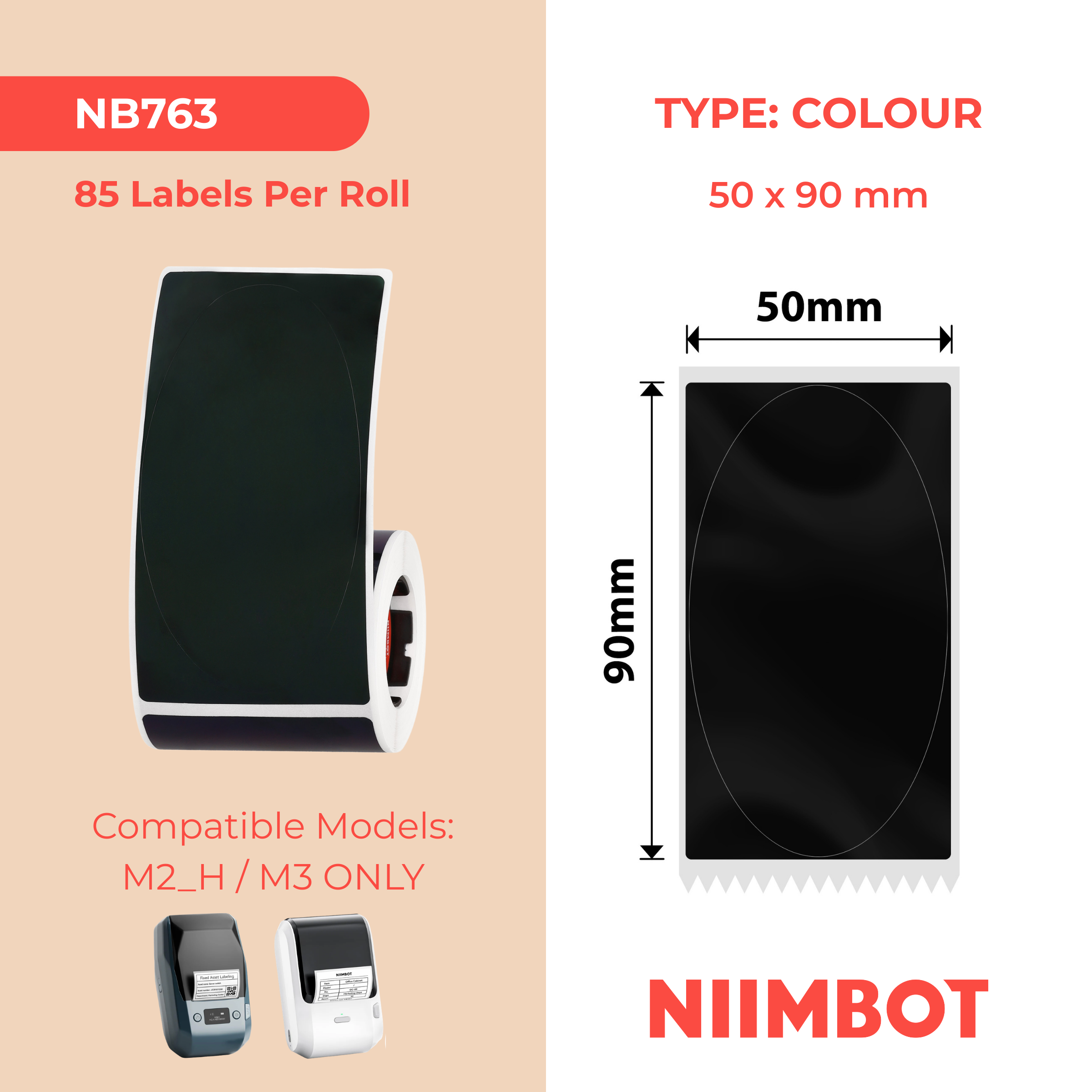 NIIMBOT - M Range - 50x90mm - Black Oval - 85 Labels