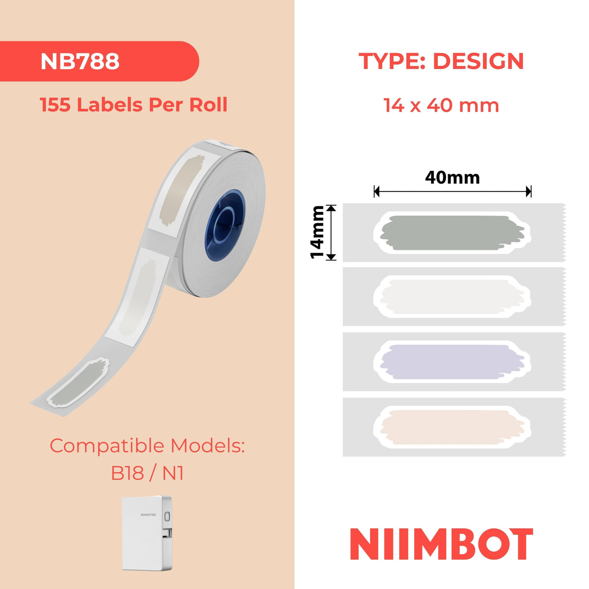 NIIMBOT - N1 - 14x40mm - Colorful A - 155 Labels - CN