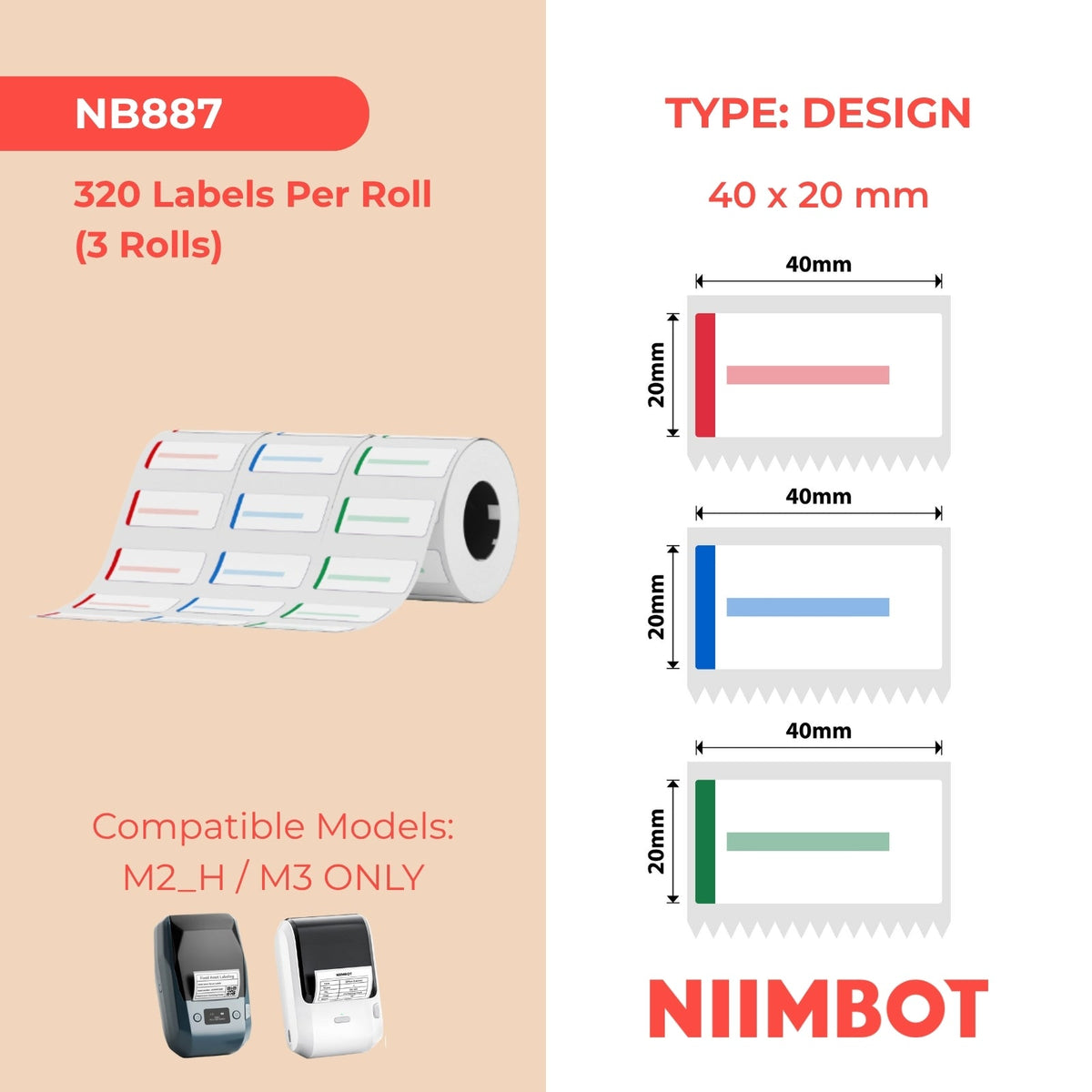 NIIMBOT - M Range - Package Multicolor Set - 3 Rolls