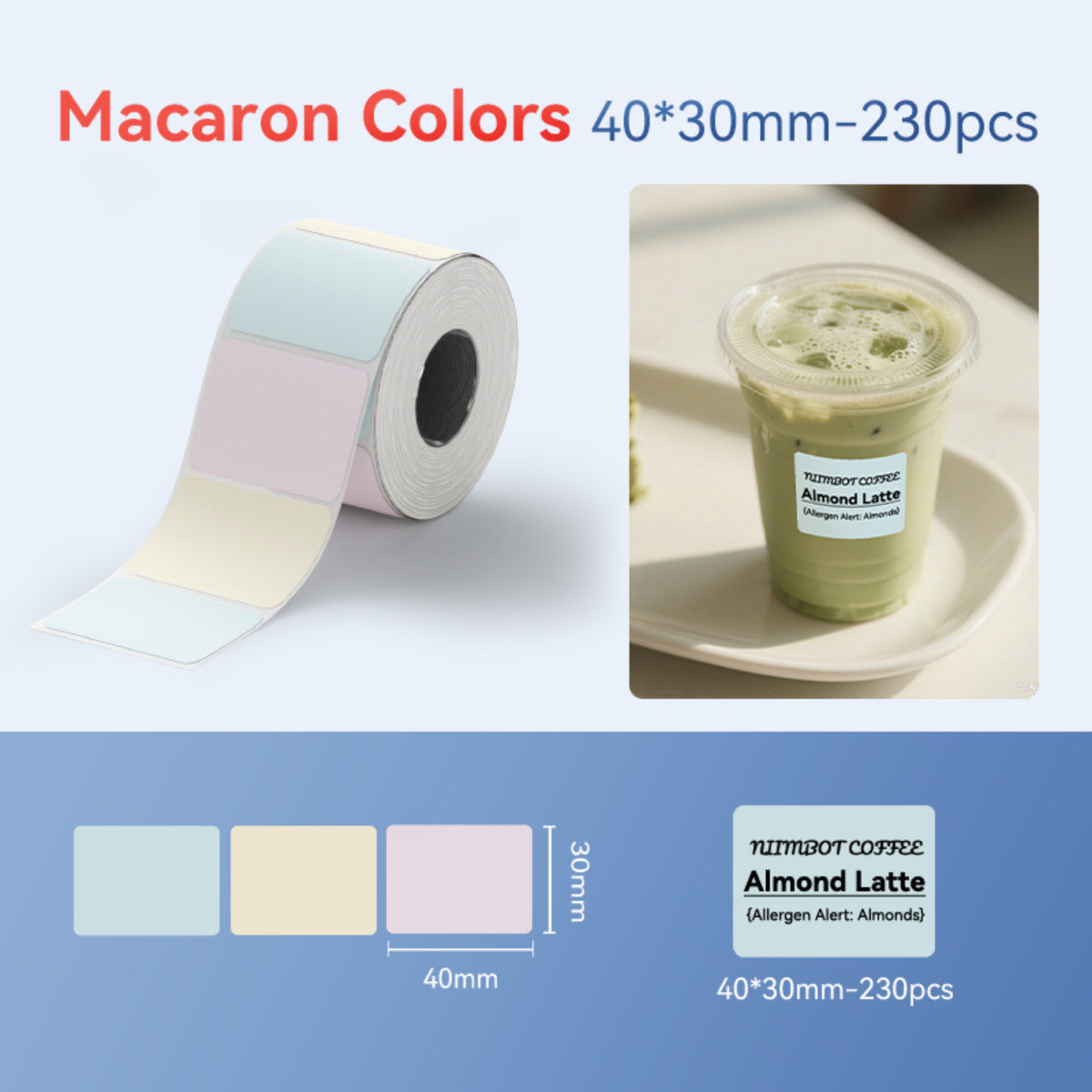 NIIMBOT - B Range - 40x30mm - Macaron Colour - 230 Labels - CN