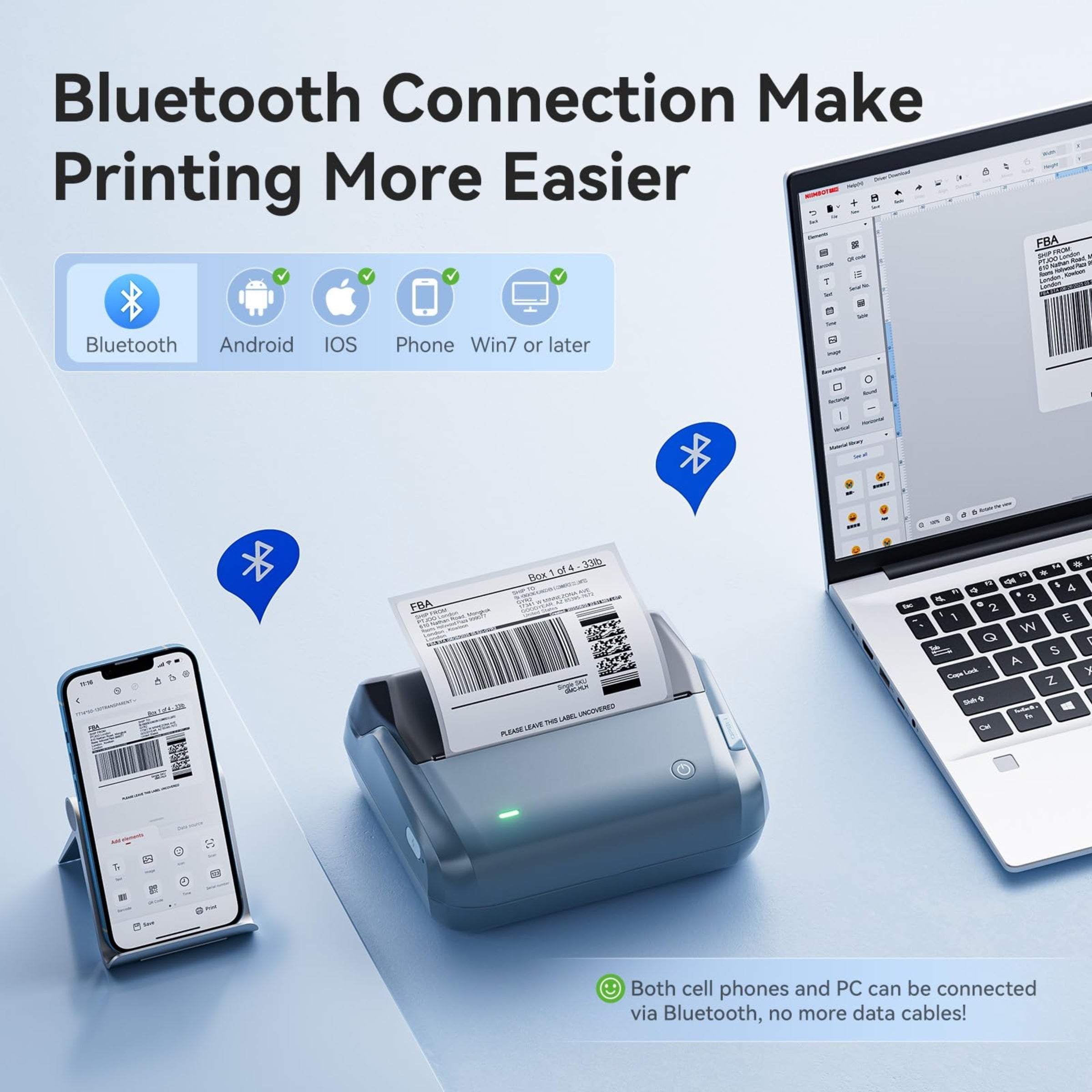 NB609 - NIIMBOT - B4 - BLUETOOTH SHIPPING THERMAL LABEL PRINTER INCL FREE LABEL ROLL