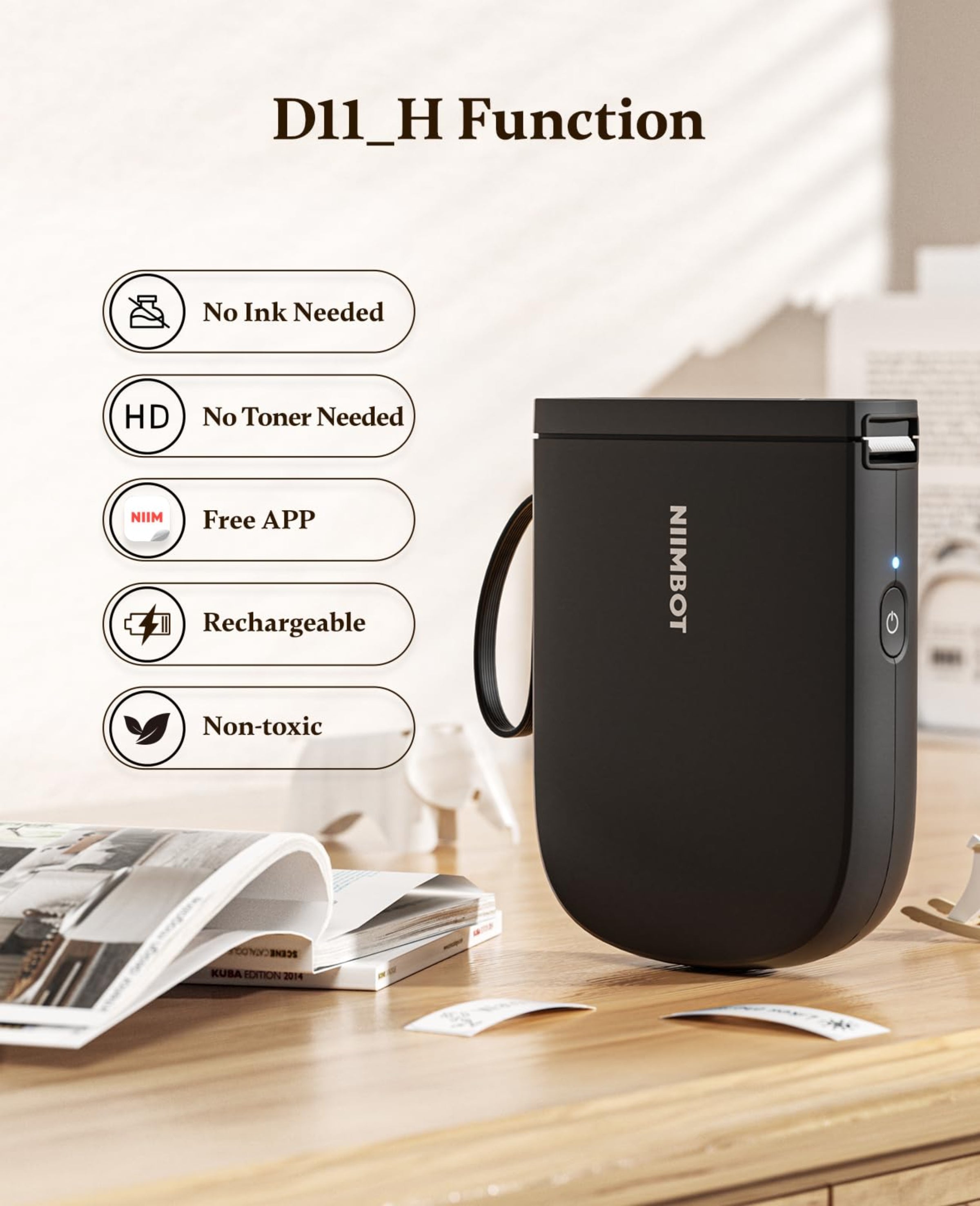 NIIMBOT - D11_H - 300 DPI - IMPRIMANTE D'ÉTIQUETTES BLUETOOTH PORTABLE AVEC ROULEAU D'ÉTIQUETTES OFFERT