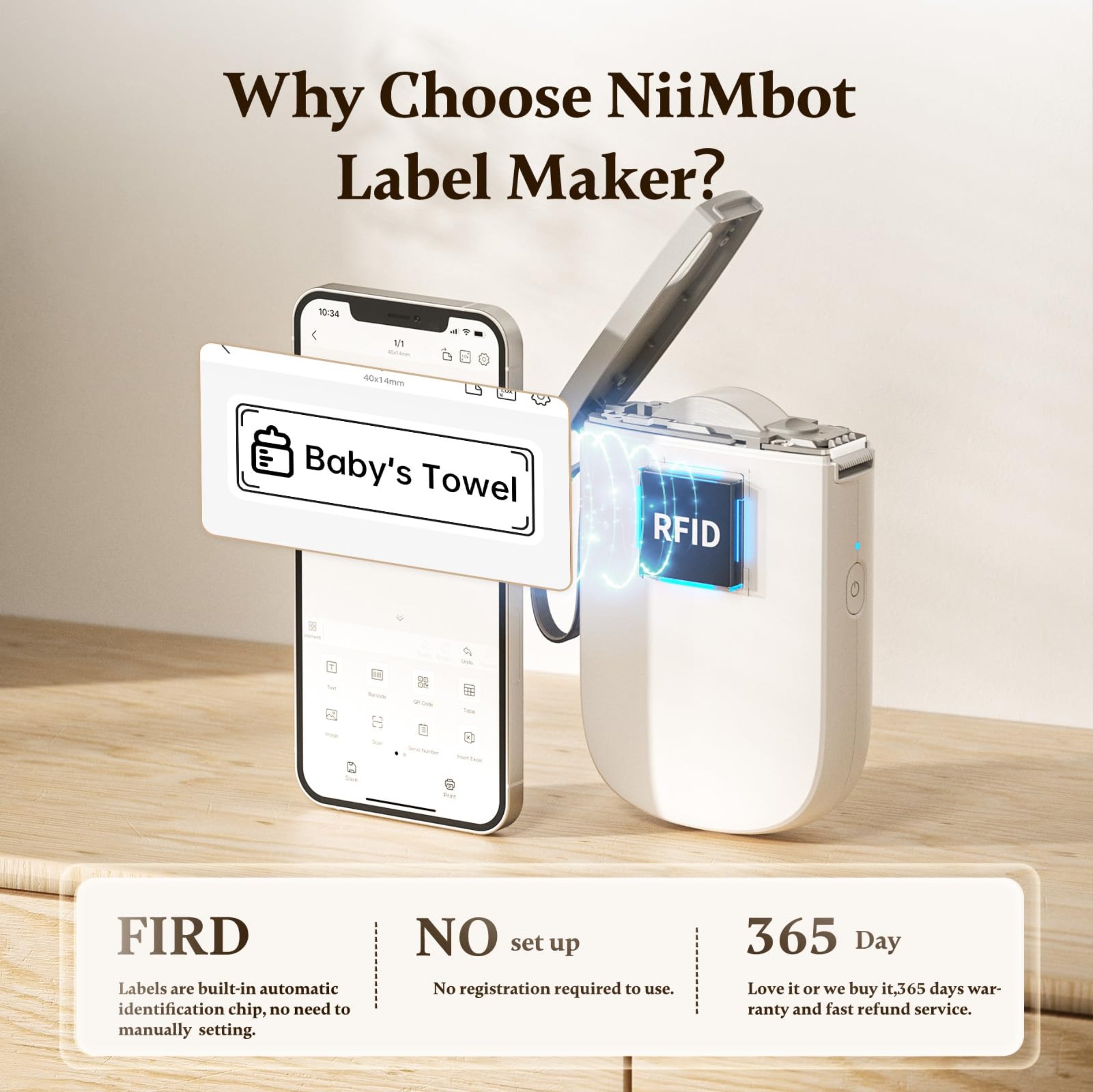 NIIMBOT - D11_H - 300 DPI - IMPRIMANTE D'ÉTIQUETTES BLUETOOTH PORTABLE AVEC ROULEAU D'ÉTIQUETTES OFFERT