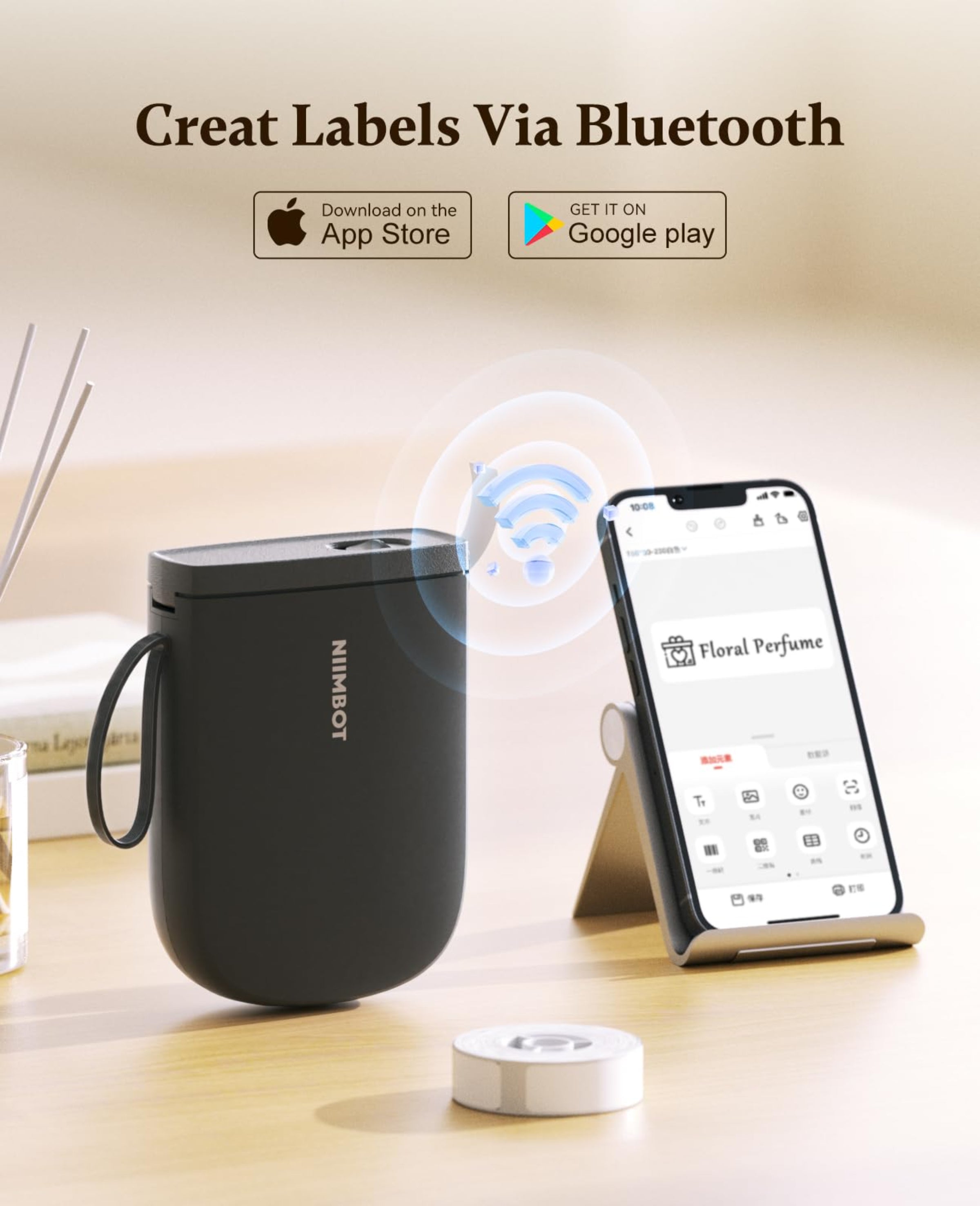 NIIMBOT - D11_H - 300 DPI - IMPRIMANTE D'ÉTIQUETTES BLUETOOTH PORTABLE AVEC ROULEAU D'ÉTIQUETTES OFFERT