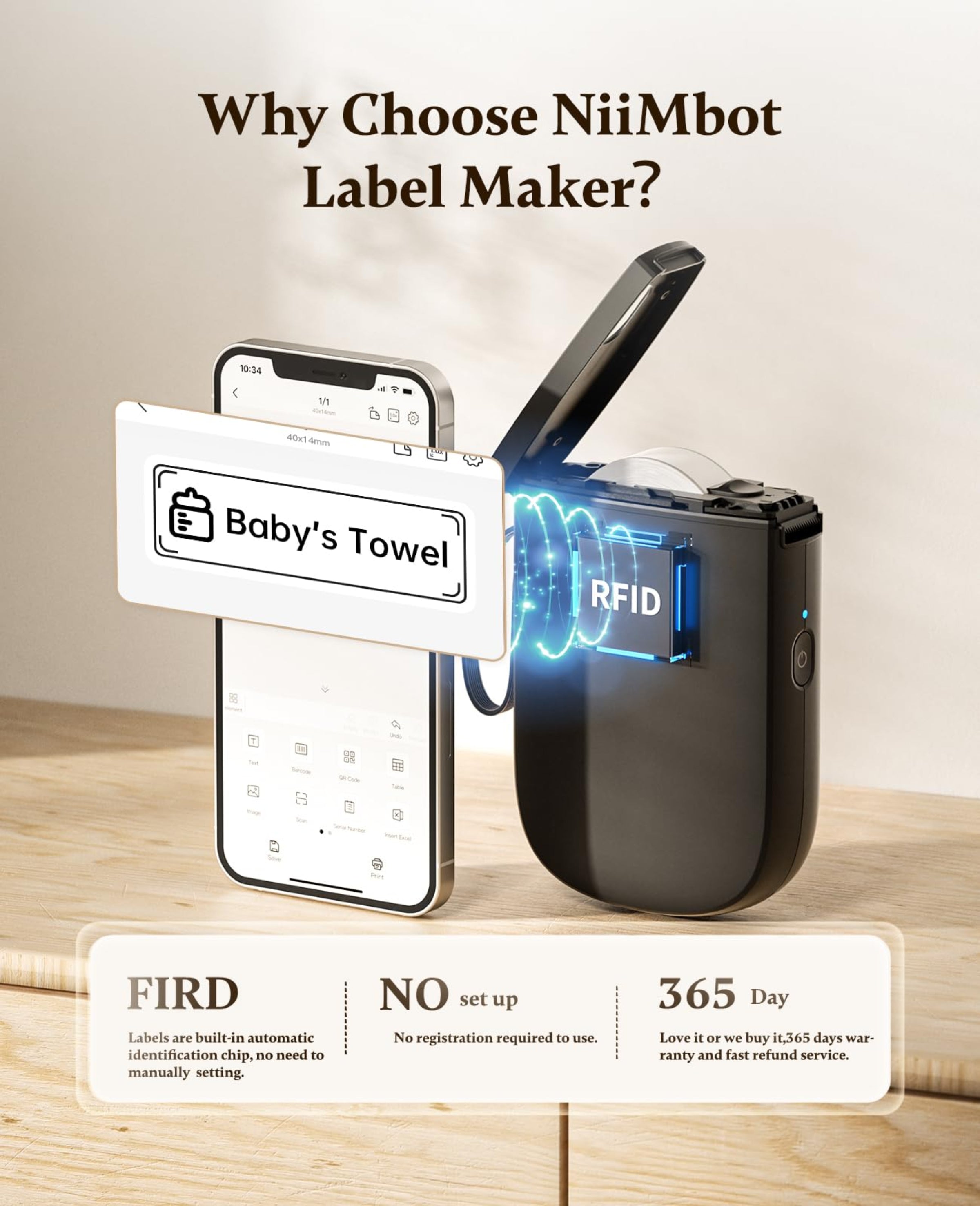 NIIMBOT - D11_H - 300 DPI - IMPRIMANTE D'ÉTIQUETTES BLUETOOTH PORTABLE AVEC ROULEAU D'ÉTIQUETTES OFFERT