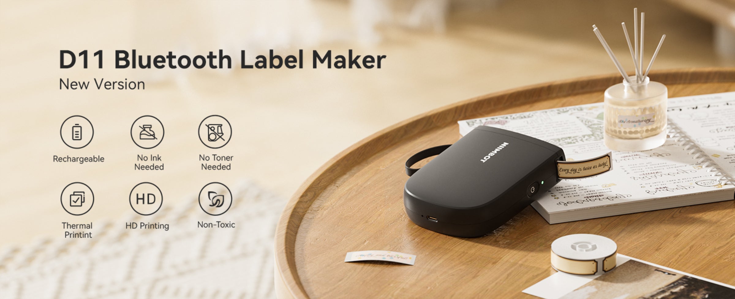 NIIMBOT - D11_H - 300 DPI - IMPRIMANTE D'ÉTIQUETTES BLUETOOTH PORTABLE AVEC ROULEAU D'ÉTIQUETTES OFFERT