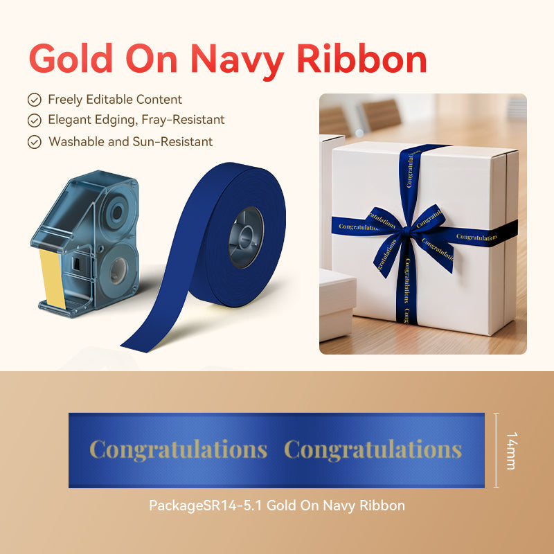 NB716 - NIIMBOT - N1 - SATIN RIBBON SET PACKAGE - SR14MM-5.1M - GOLD ON NAVY