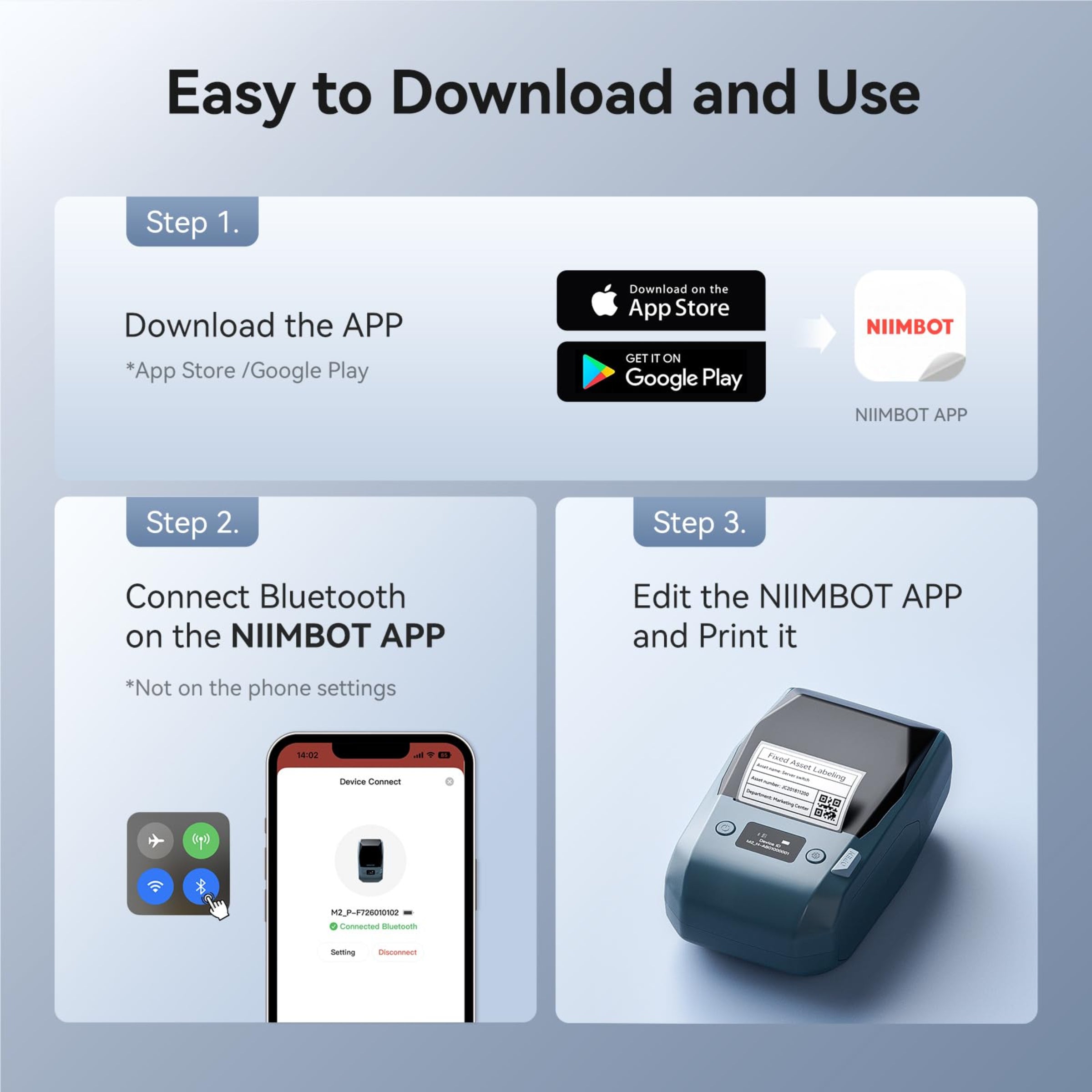 NB589 - NIIMBOT - MODEL: M2_H - THERMAL TRANSFER BLUETOOTH LABEL PRINTER - 300DPI - INCLUDING BLACK RIBBON CARTRIDGE & 50*30MM LABEL ROLL
