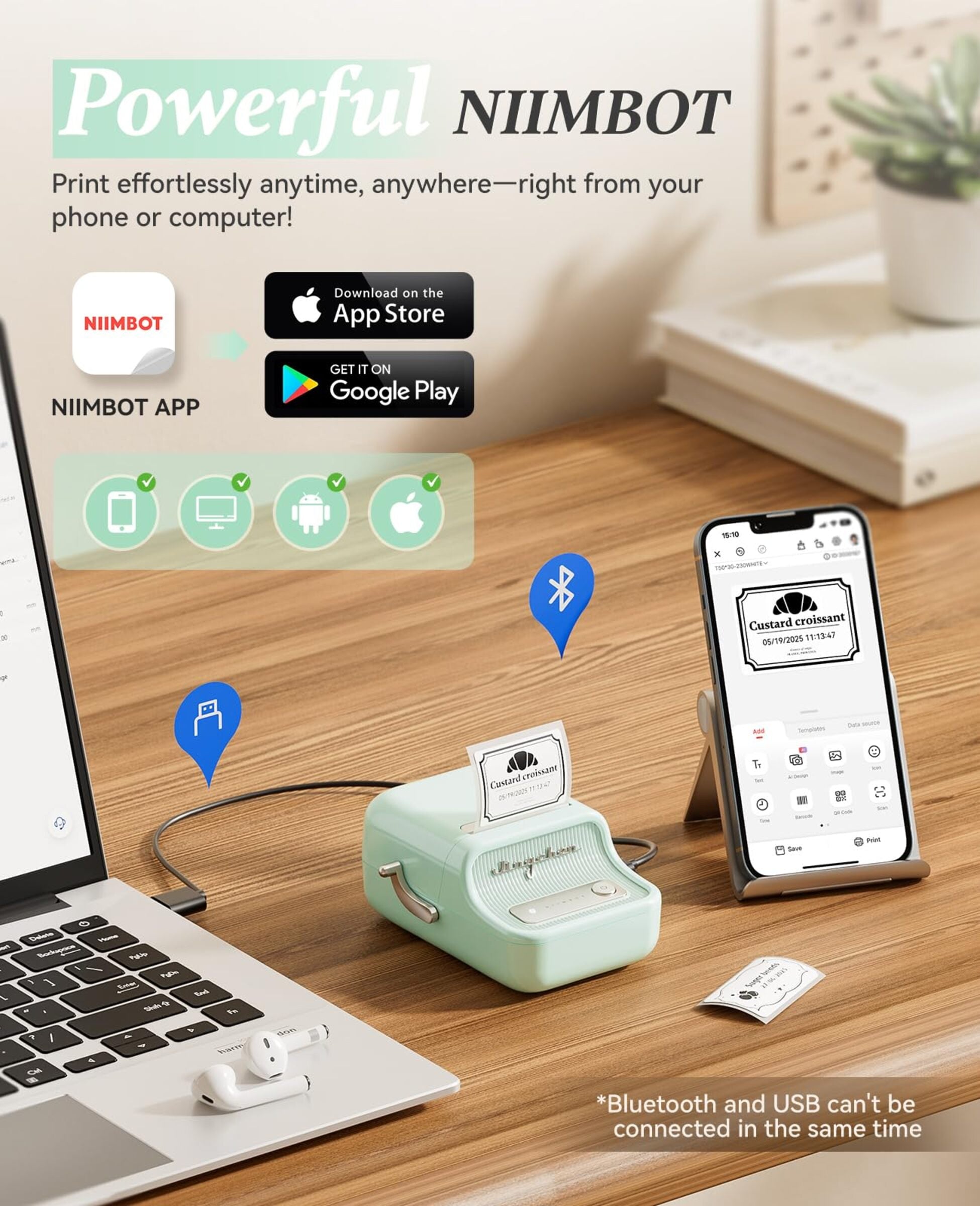 NB109 - NIIMBOT - B21 - PORTABLE THERMAL LABEL BLUETOOTH PRINTER INCLUDING FREE LABEL (50*30MM - WHITE)