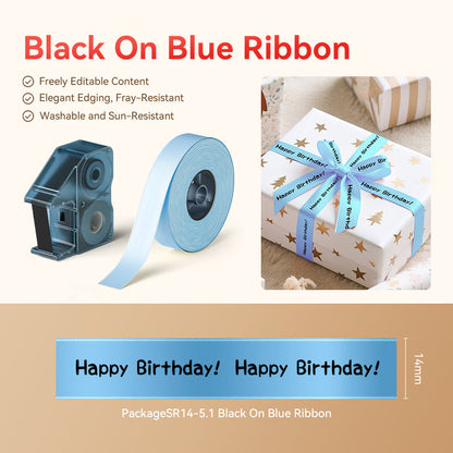 NB723 - NIIMBOT - N1 - SATIN RIBBON SET PACKAGE - SR14MM-5.1M - BLACK ON BLUE