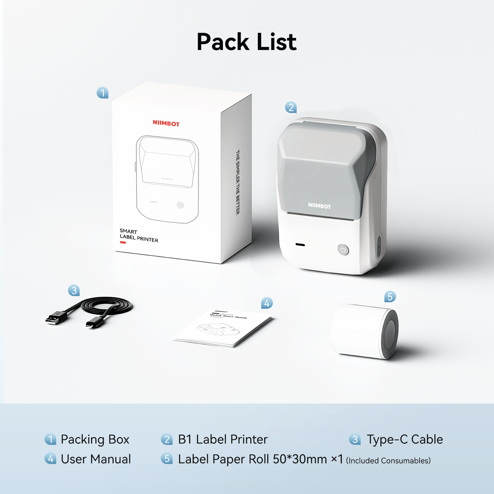 NB493 - NIIMBOT - B1 - STAMPANTE PORTATILE PER ETICHETTE TERMICHE BLUETOOTH CON ETICHETTA GRATUITA (50*30MM - BIANCO)
