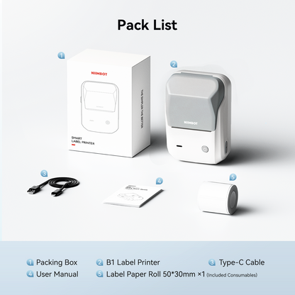 NB493 - NIIMBOT - B1 - STAMPANTE PORTATILE PER ETICHETTE TERMICHE BLUETOOTH CON ETICHETTA GRATUITA (50*30MM - BIANCO)