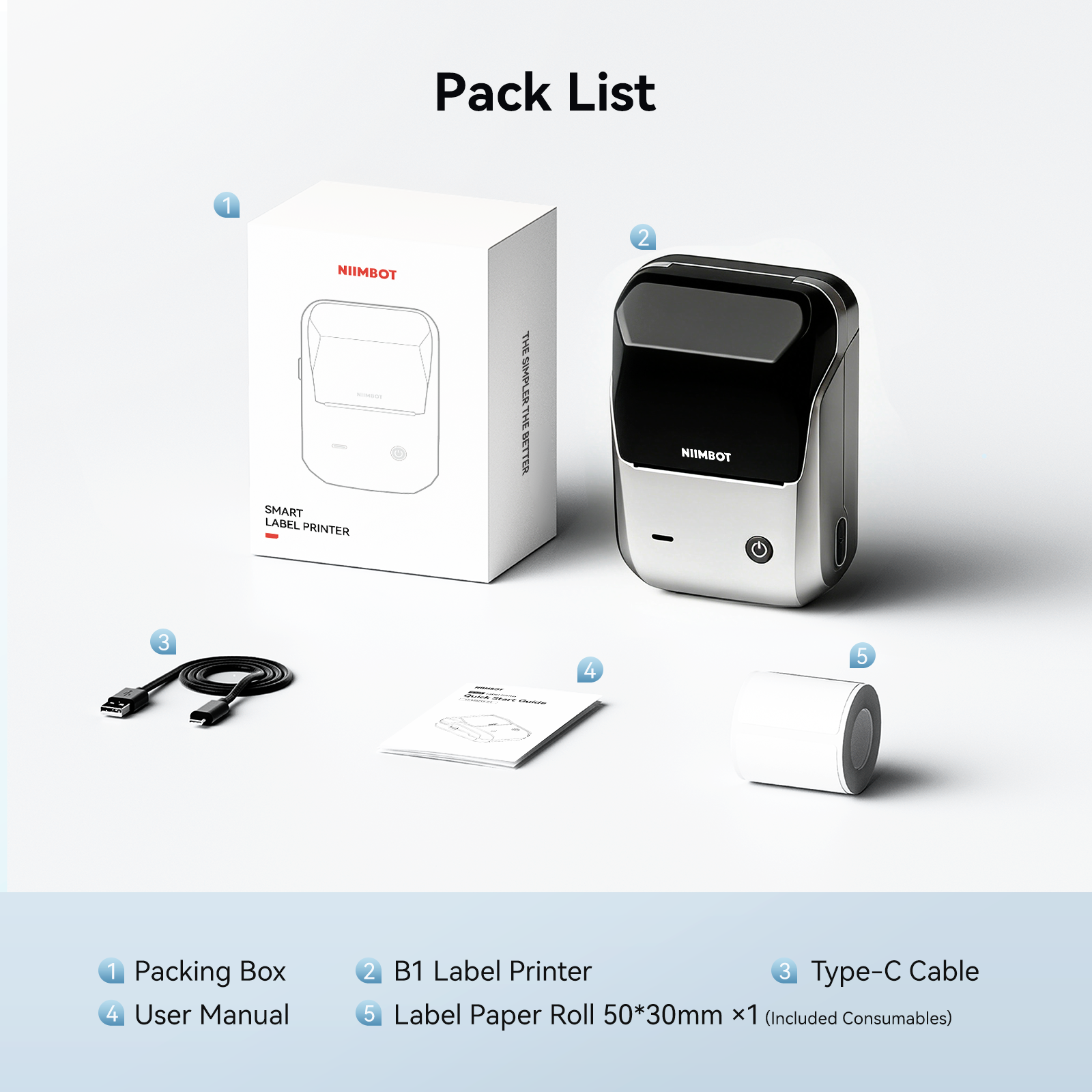 NB493 - NIIMBOT - B1 - STAMPANTE PORTATILE PER ETICHETTE TERMICHE BLUETOOTH CON ETICHETTA GRATUITA (50*30MM - BIANCO)