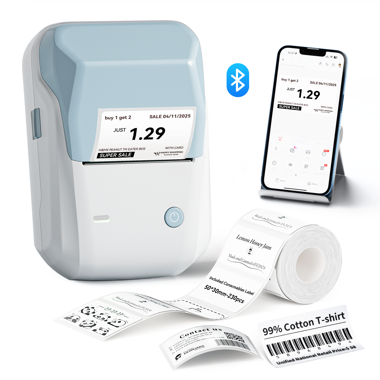 NB493 - NIIMBOT - B1 - STAMPANTE PORTATILE PER ETICHETTE TERMICHE BLUETOOTH CON ETICHETTA GRATUITA (50*30MM - BIANCO)