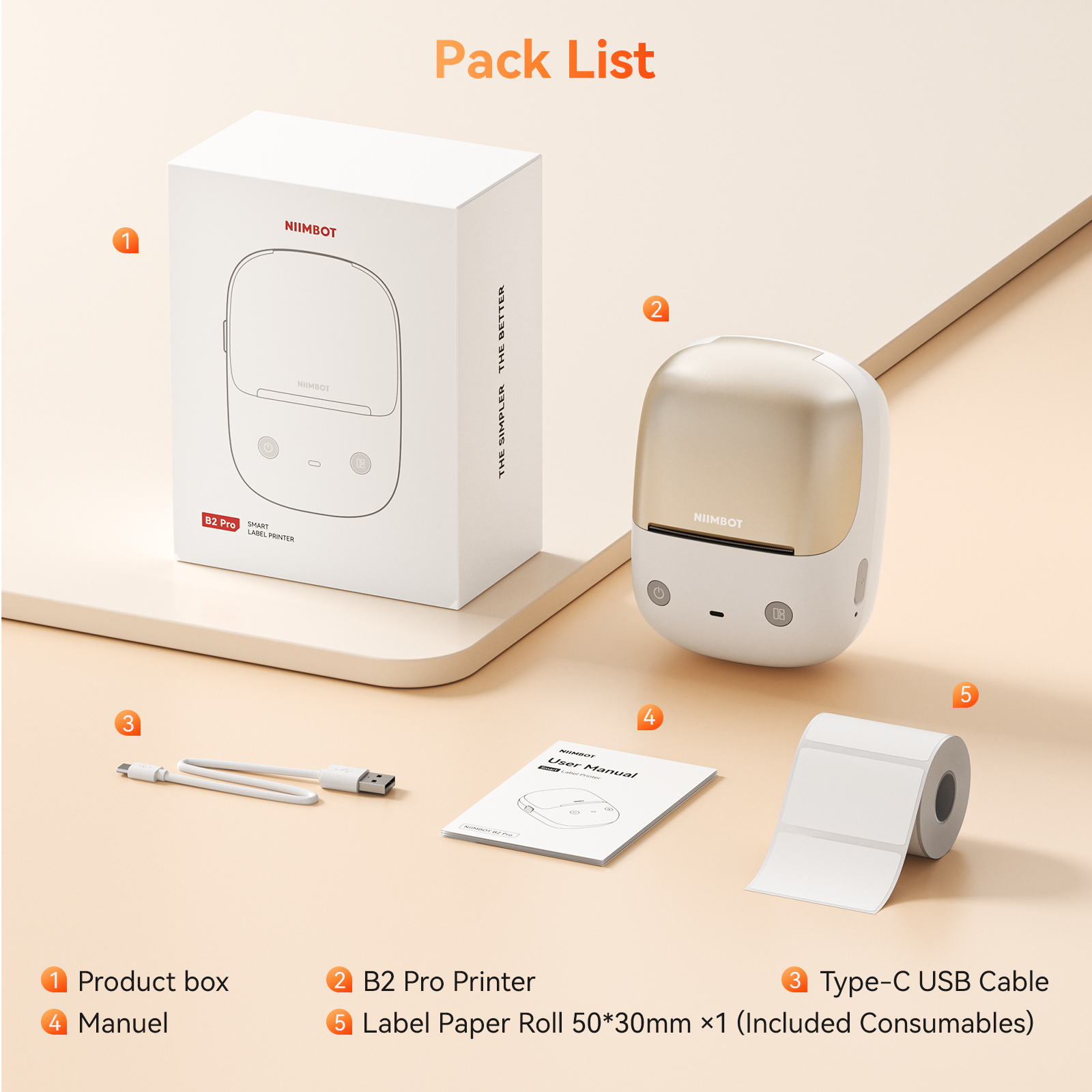 NB808 - NIIMBOT - B2_PRO - 300DPI - PORTABLE THERMAL LABEL PRINTER INCL FREE LABEL (50x30MM)