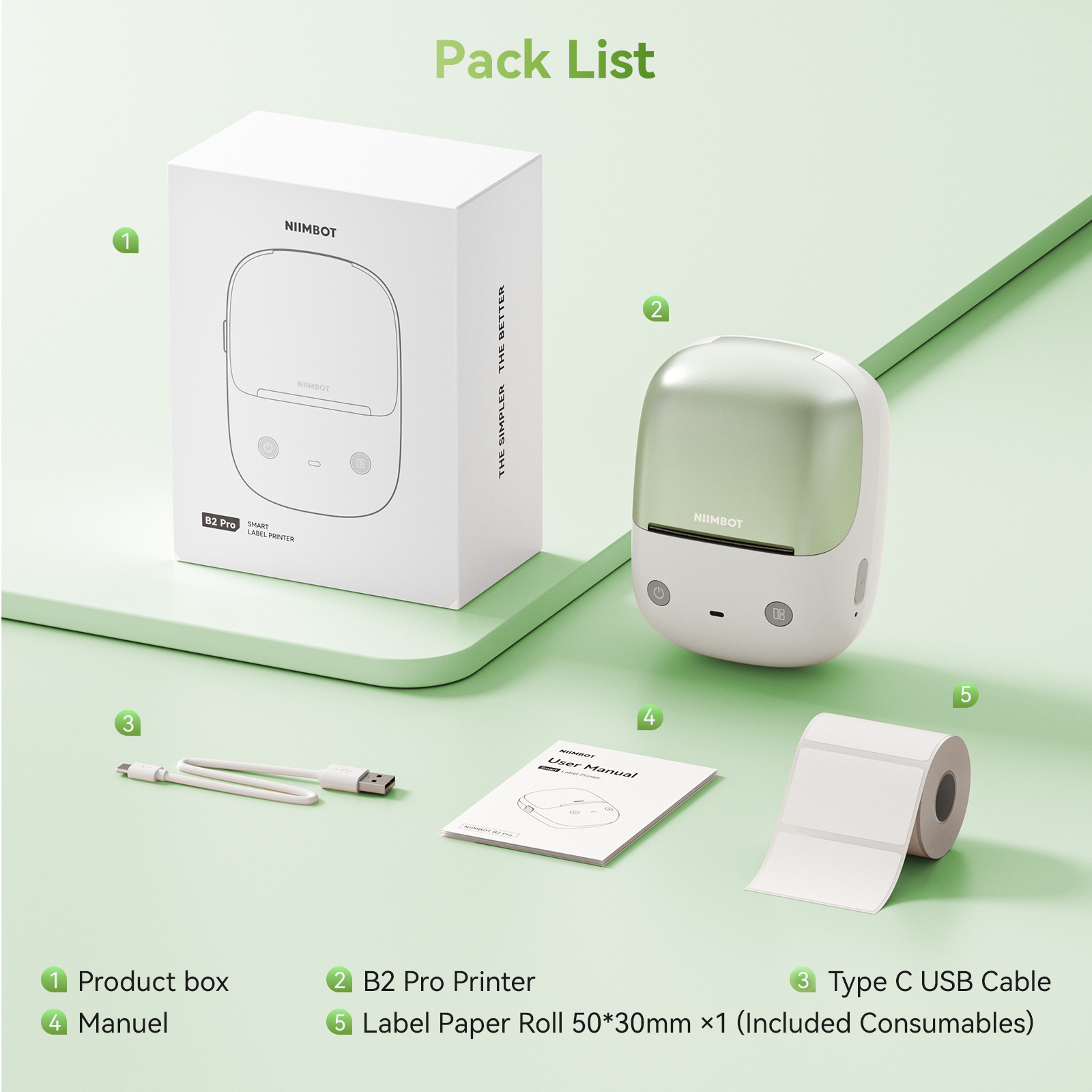 NB808 - NIIMBOT - B2_PRO - 300DPI - PORTABLE THERMAL LABEL PRINTER INCL FREE LABEL (50x30MM)