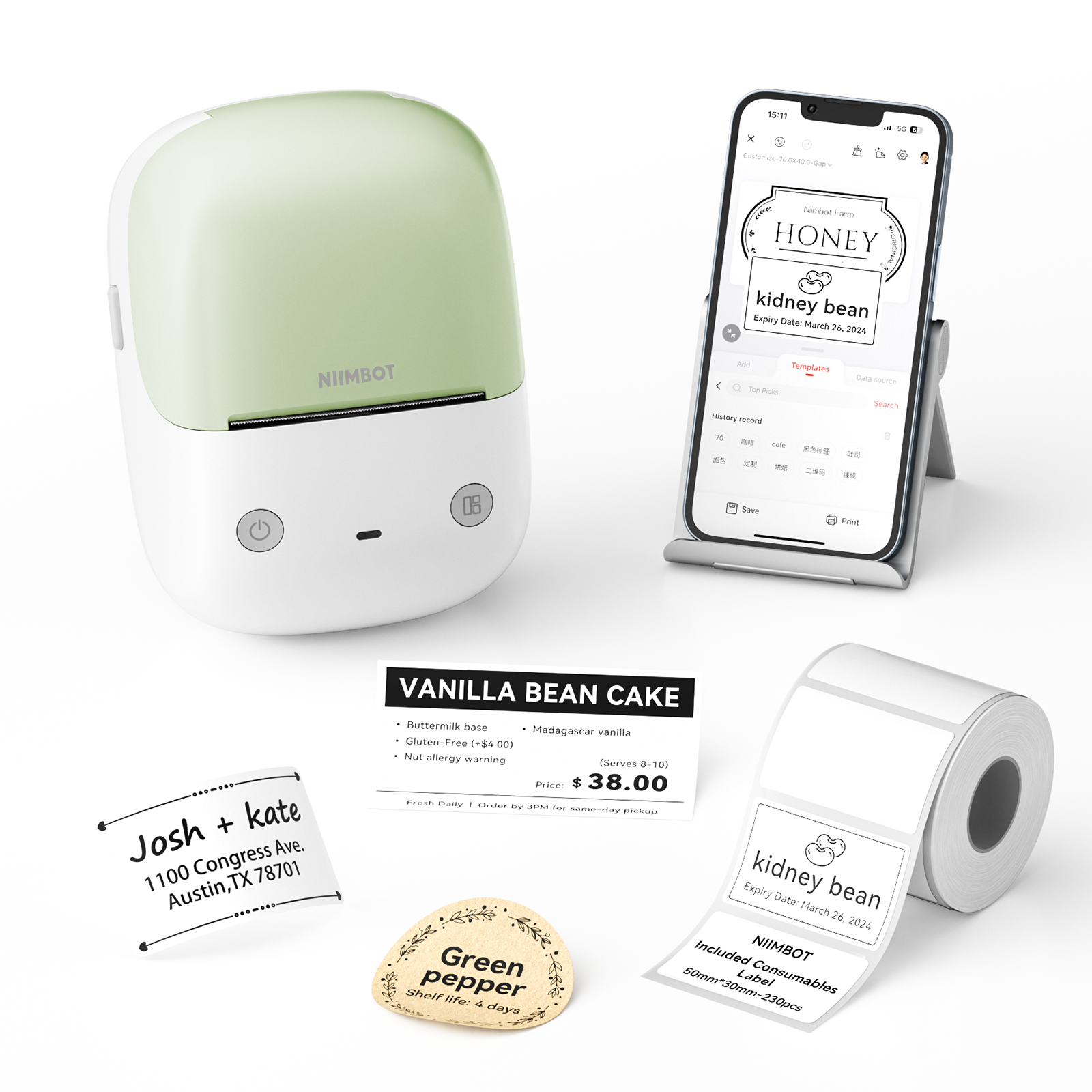 NB807 - NIIMBOT - B2 - 203DPI - PORTABLE THERMAL LABEL PRINTER INCL FREE LABEL ROLL (50X30MM)
