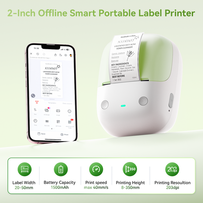 NB807 - NIIMBOT - B2 - 203DPI - PORTABLE THERMAL LABEL PRINTER INCL FREE LABEL ROLL (50X30MM)