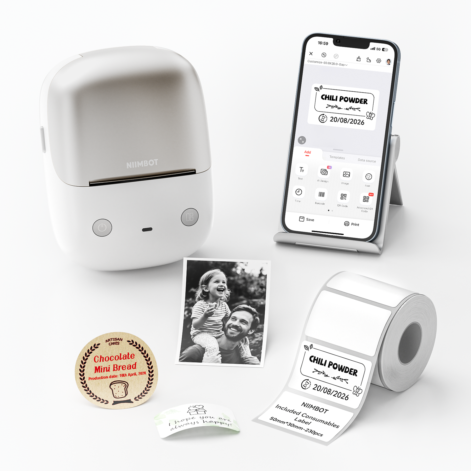 NB808 - NIIMBOT - B2_PRO - 300DPI - PORTABLE THERMAL LABEL PRINTER INCL FREE LABEL (50x30MM)