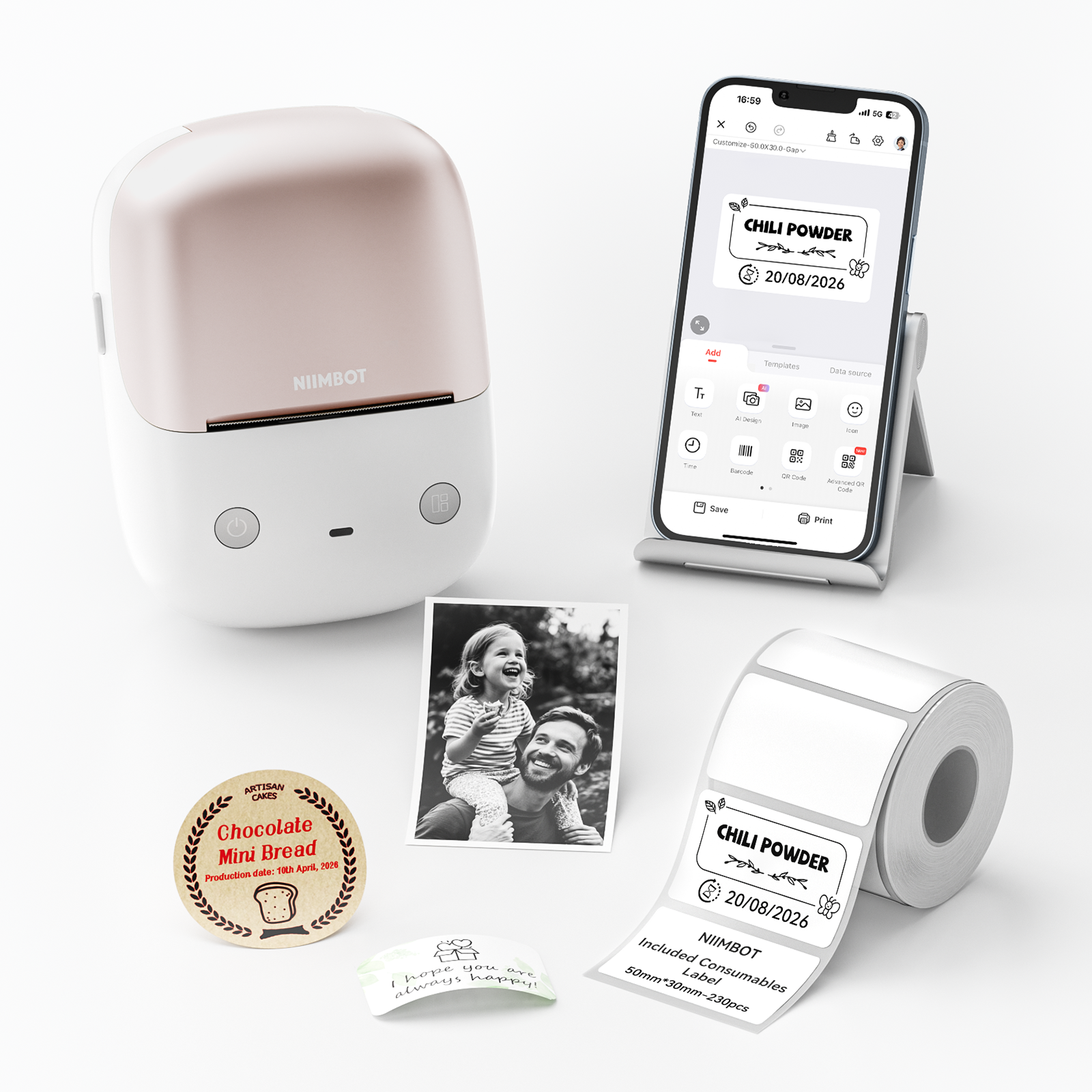 NB808 - NIIMBOT - B2_PRO - 300DPI - PORTABLE THERMAL LABEL PRINTER INCL FREE LABEL (50x30MM)