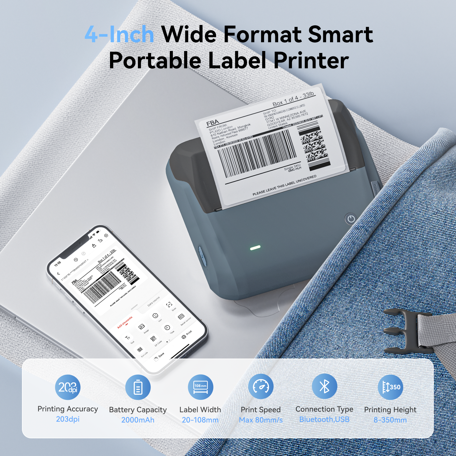 NB609 - NIIMBOT - B4 - BLUETOOTH SHIPPING THERMAL LABEL PRINTER INCL FREE LABEL ROLL