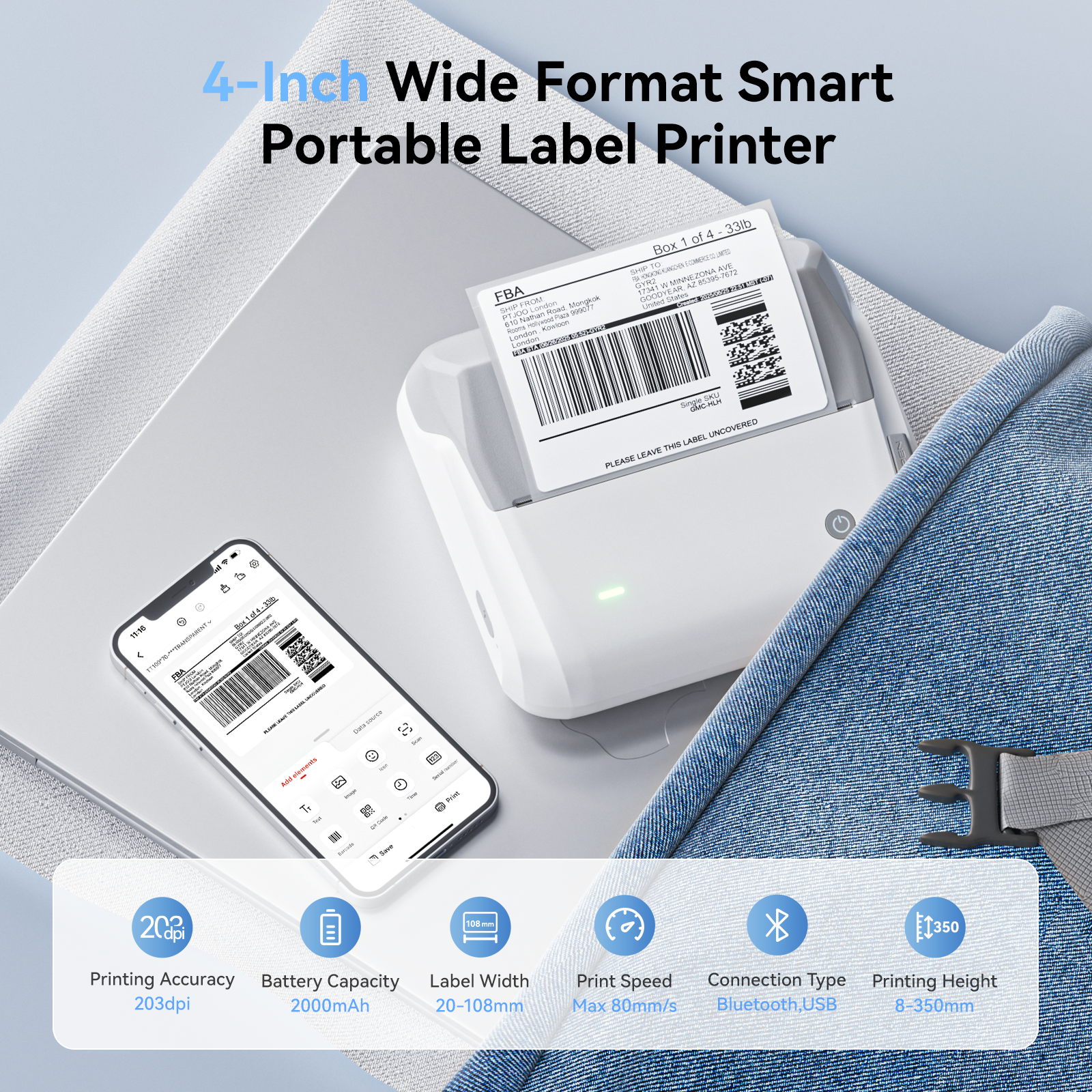 NB609 - NIIMBOT - B4 - BLUETOOTH SHIPPING THERMAL LABEL PRINTER INCL FREE LABEL ROLL