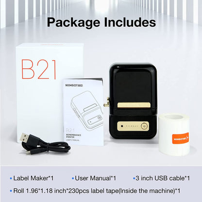 NB109 - NIIMBOT - B21 - PORTABLE THERMAL LABEL BLUETOOTH PRINTER INCLUDING FREE LABEL (50*30MM - WHITE)