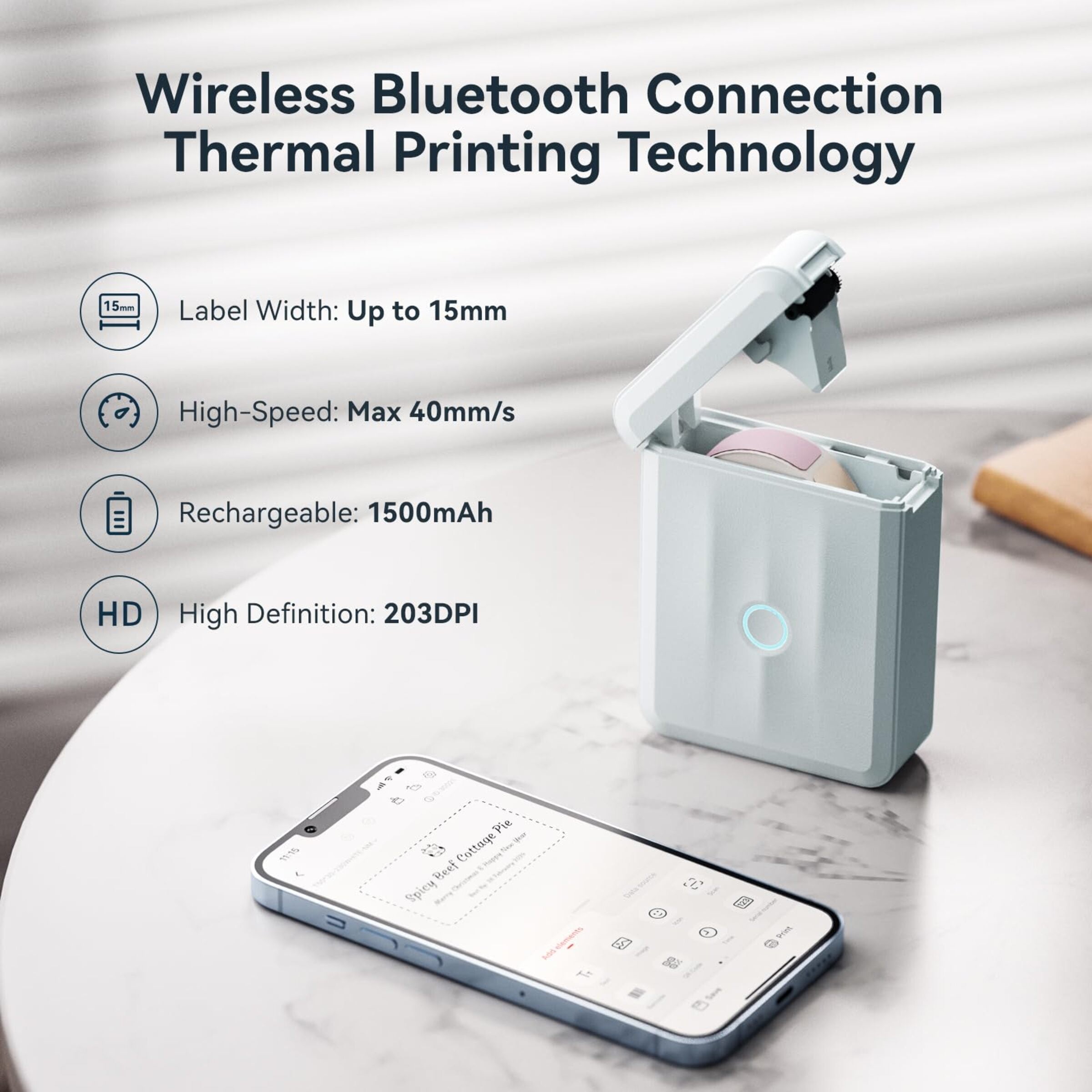 NIIMBOT - D110_M - STAMPANTE PER ETICHETTE BLUETOOTH PORTATILE CON ROTOLO DI ETICHETTE GRATUITO (12*40 MM - BIANCO)