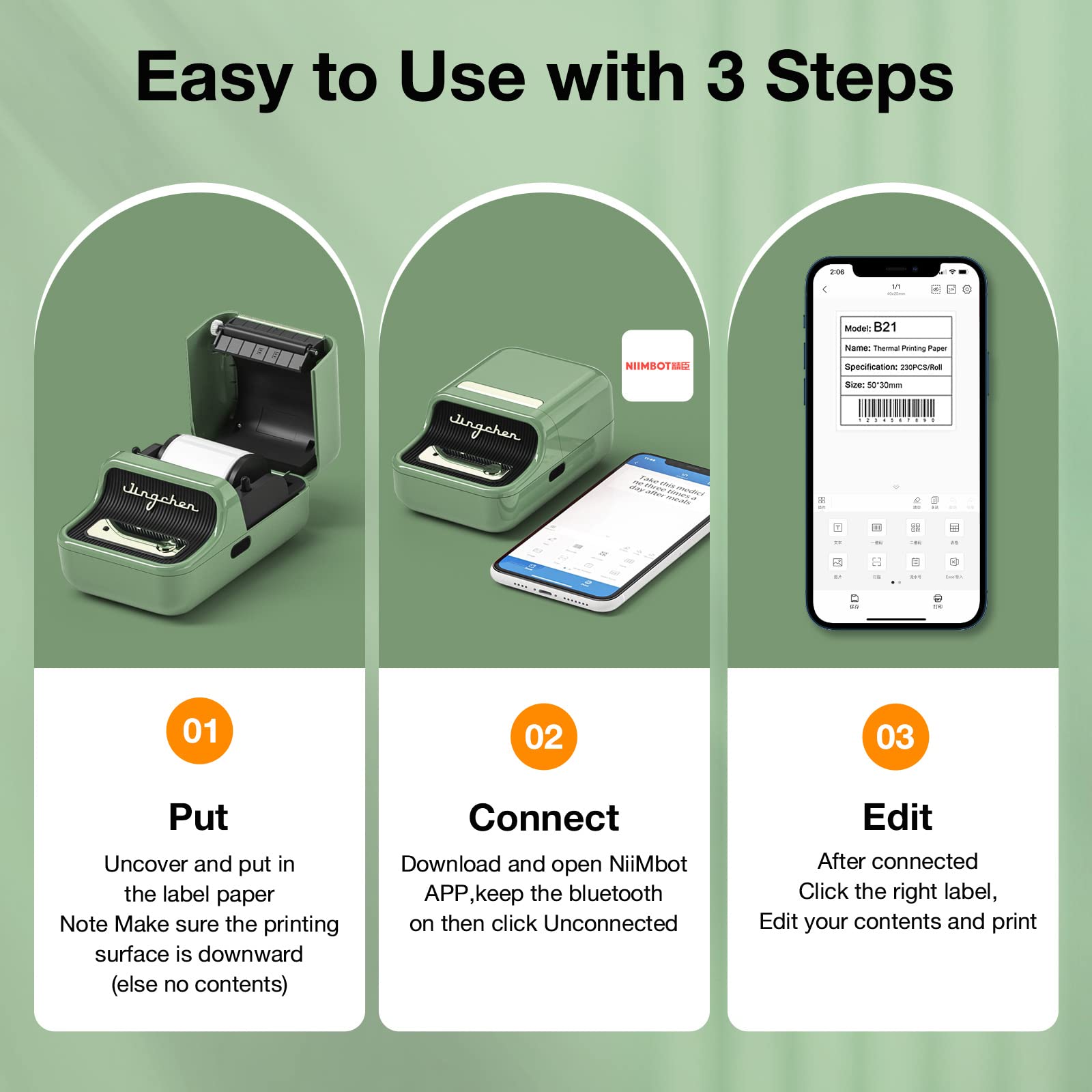 NB109 - NIIMBOT - B21 - PORTABLE THERMAL LABEL BLUETOOTH PRINTER INCLUDING FREE LABEL (50*30MM - WHITE)