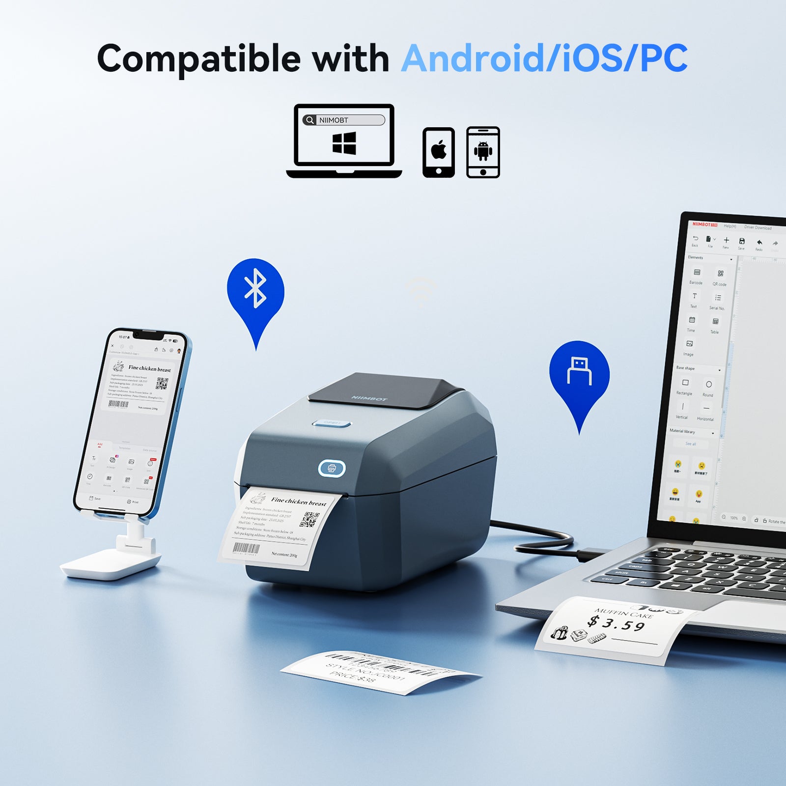 NB605 - NIIMBOT - K3 - THERMAL BUSINESS BLUETOOTH LABEL PRINTER - INCL 50X30MM LABEL ROLL WITH 900 LABELS