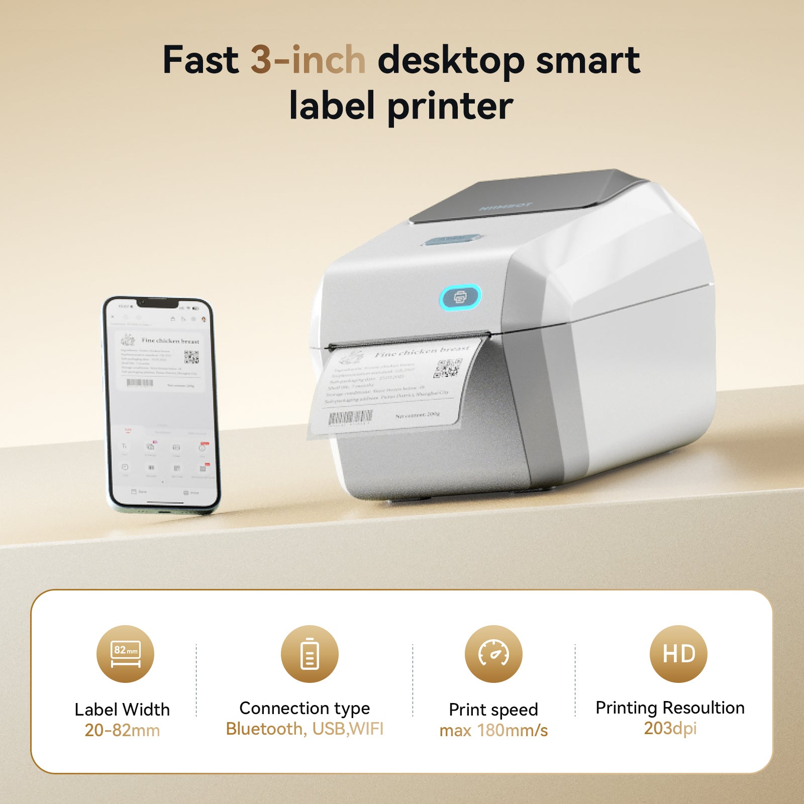 NB606 - NIIMBOT - K3_W - THERMAL BUSINESS BLUETOOTH & WIFI LABEL PRINTER - INCL 50X30MM LABEL ROLL WITH 900 LABELS