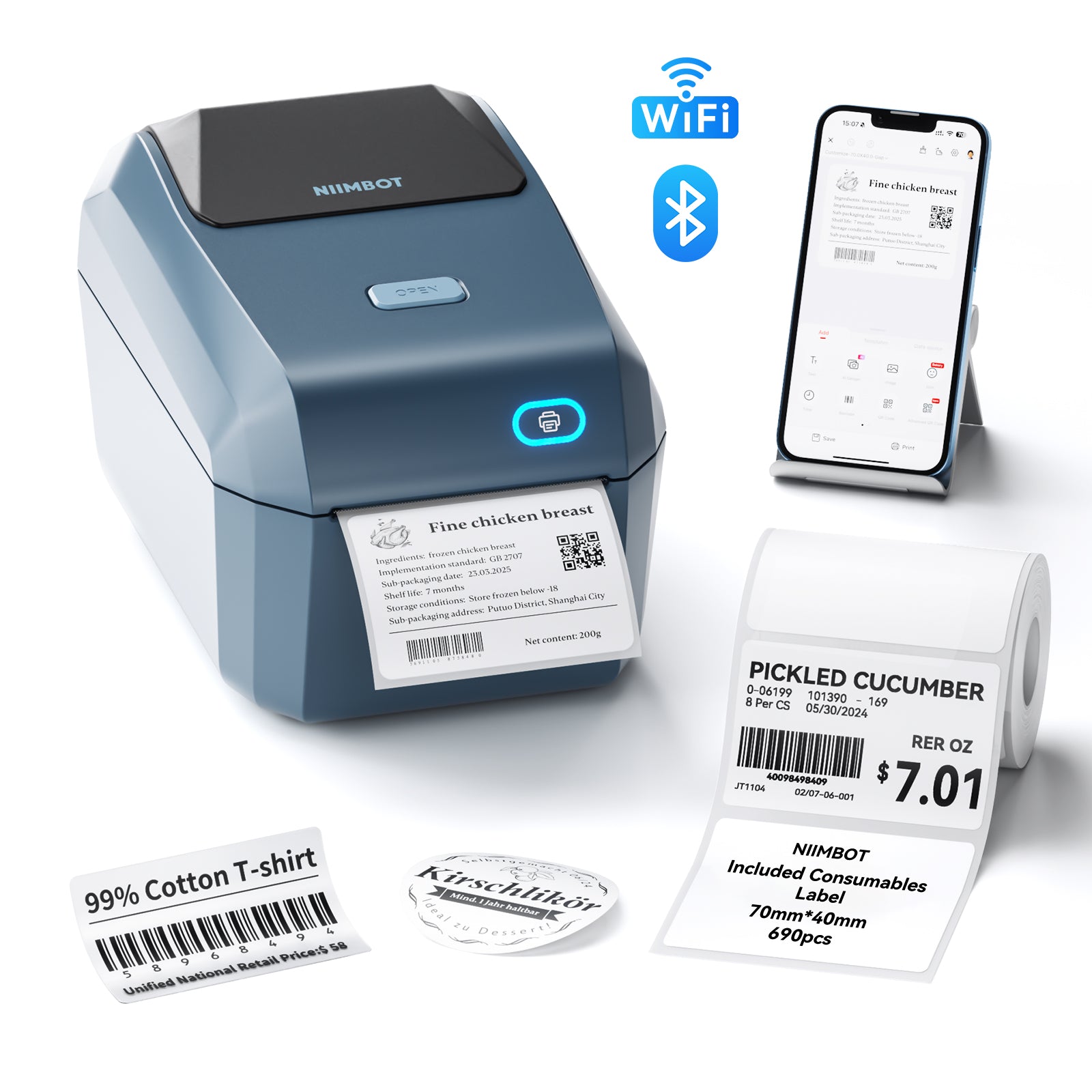 NB606 - NIIMBOT - K3_W - THERMAL BUSINESS BLUETOOTH & WIFI LABEL PRINTER - INCL 50X30MM LABEL ROLL WITH 900 LABELS