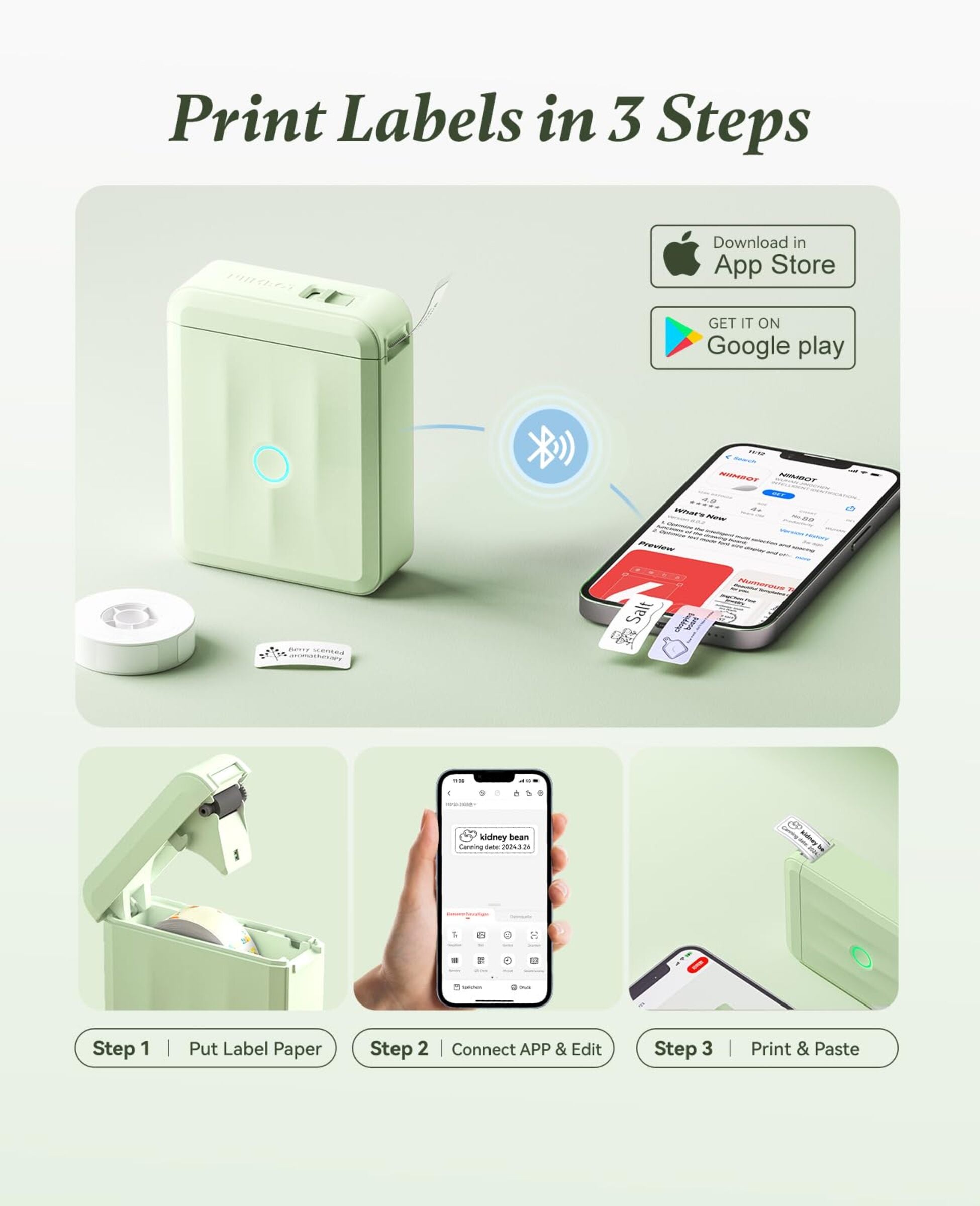 NIIMBOT - D110_M - PORTABLE BLUETOOTH LABEL PRINTER INCLUDING FREE LABEL ROLL (12*40MM - WHITE)