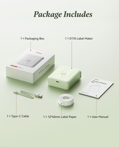 NB524 - NIIMBOT - D110_M - PORTABLE BLUETOOTH LABEL PRINTER INCL FREE LABEL ROLL (12X40MM)
