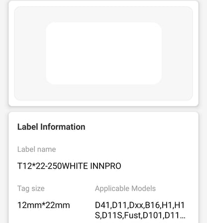 NB101 - NIIMBOT - D11 / D101 / D110 / H1S - T12X22MM - 260  LABELS PER ROLL - WHITE