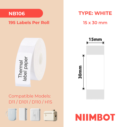 NB106 - NIIMBOT - D11 / D101 / D110 / H1S - 15X30MM - 195 WHITE LABELS