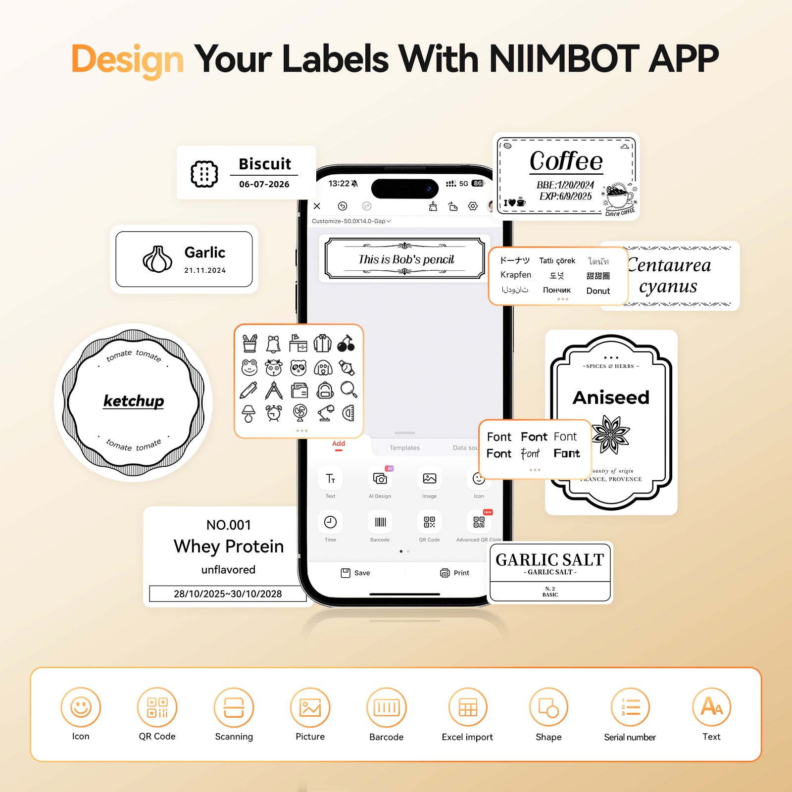 NB109 - NIIMBOT - B21S - PORTABLE THERMAL LABEL BLUETOOTH PRINTER INCL FREE LABEL (50X30MM)