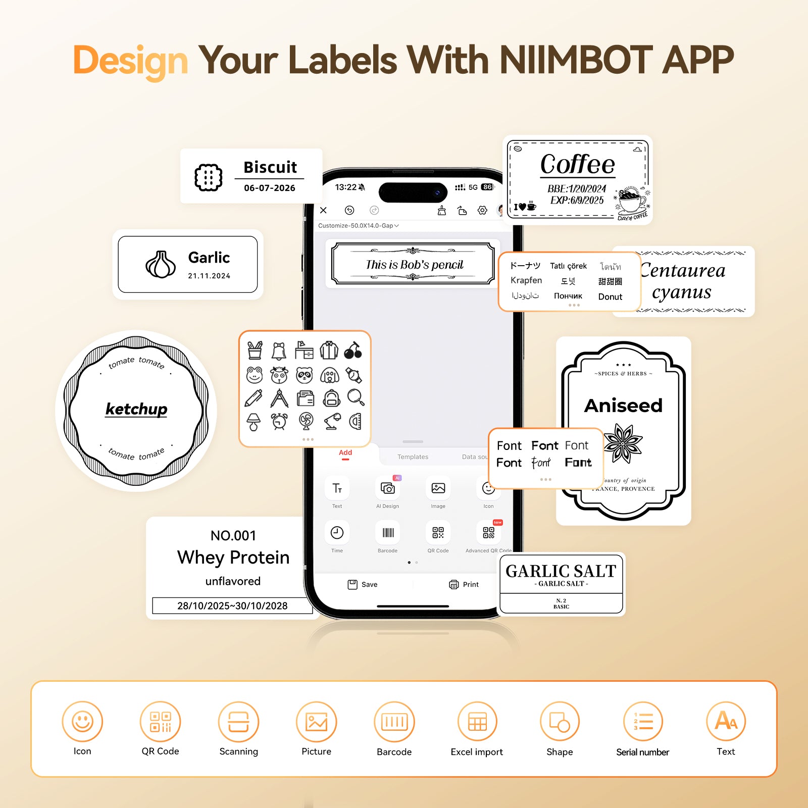 NB109 - NIIMBOT - B21S - PORTABLE THERMAL LABEL BLUETOOTH PRINTER INCL FREE LABEL (50X30MM)