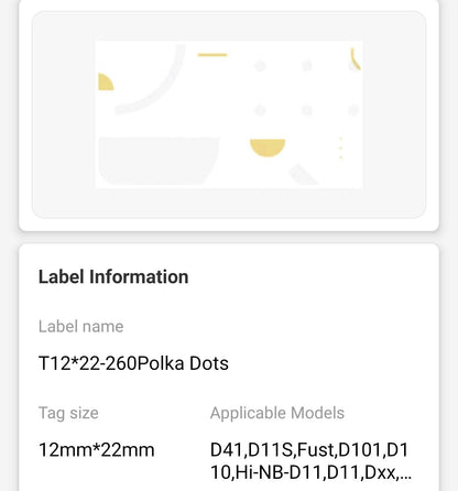 NB122 - NIIMBOT - D11 / D101 / D110 / H1S - 12X22MM - 260 POLKA DOTS LABELS