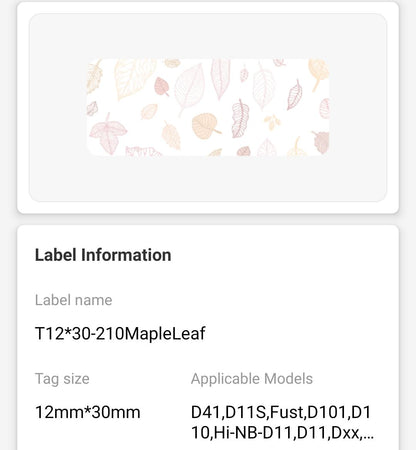 NB126 - NIIMBOT - D11 / D101 / D110 / H1S - 12X30MM - 210 MAPLE LEAF LABELS