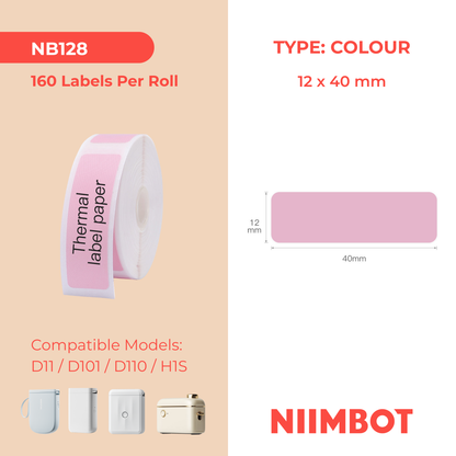 NB128 - NIIMBOT - D11 / D101 / D110 / H1S - 12X40MM - 160 ETICHETTE TERMICHE - ROSA UNICO