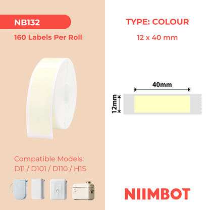 NB132 - NIIMBOT - D11 / D101 / D110 / H1S - 12X40MM - 160 LIGHT YELLOW LABELS