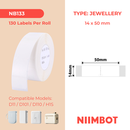 NB133 - NIIMBOT - D11 / D101 / D110 / H1S - PIEGATO 14X50MM - 130 ETICHETTE PER ROTOLO - ETICHETTA PER GIOIELLI BIANCA