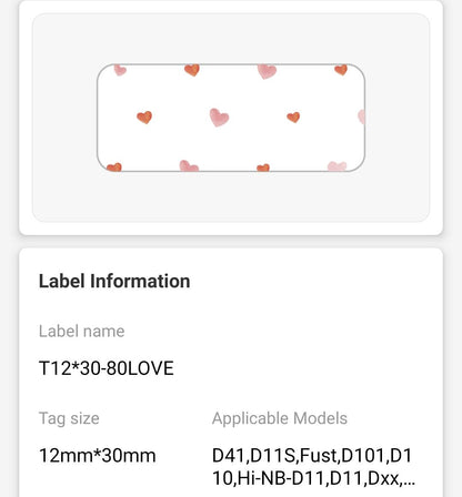 NB147 - NIIMBOT - D11 / D101 / D110 / H1S - 12X30MM - 210 THERMAL LABELS - LOVE DESIGN