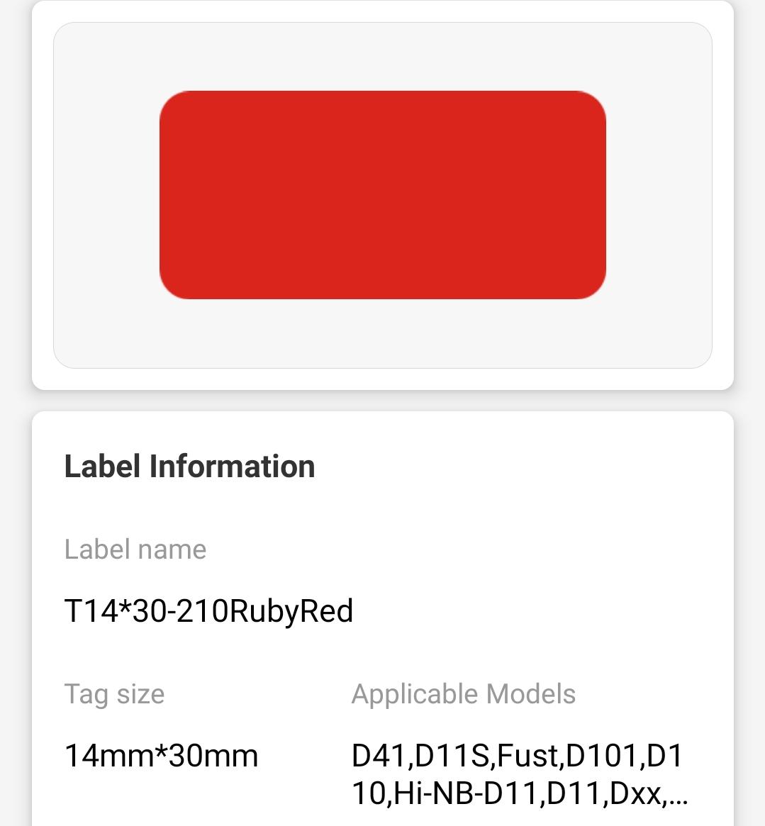 NB150 - NIIMBOT - D11 / D101 / D110 / H1S - 14X30MM - 210 LABELS PER ROLL - SOLID RUBY RED DESIGN