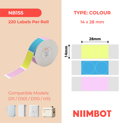 NB155 - NIIMBOT - D11 / D101 / D110 / H1S - 14X28MM - 220 SOLD PYB MULTI- COLOUR LABELS