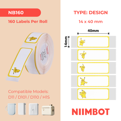 NB160 - NIIMBOT - D11 / D101 / D110 / H1S - R14X40MM - 160 ETICHETTE PER ROTOLO - PIKACHU C