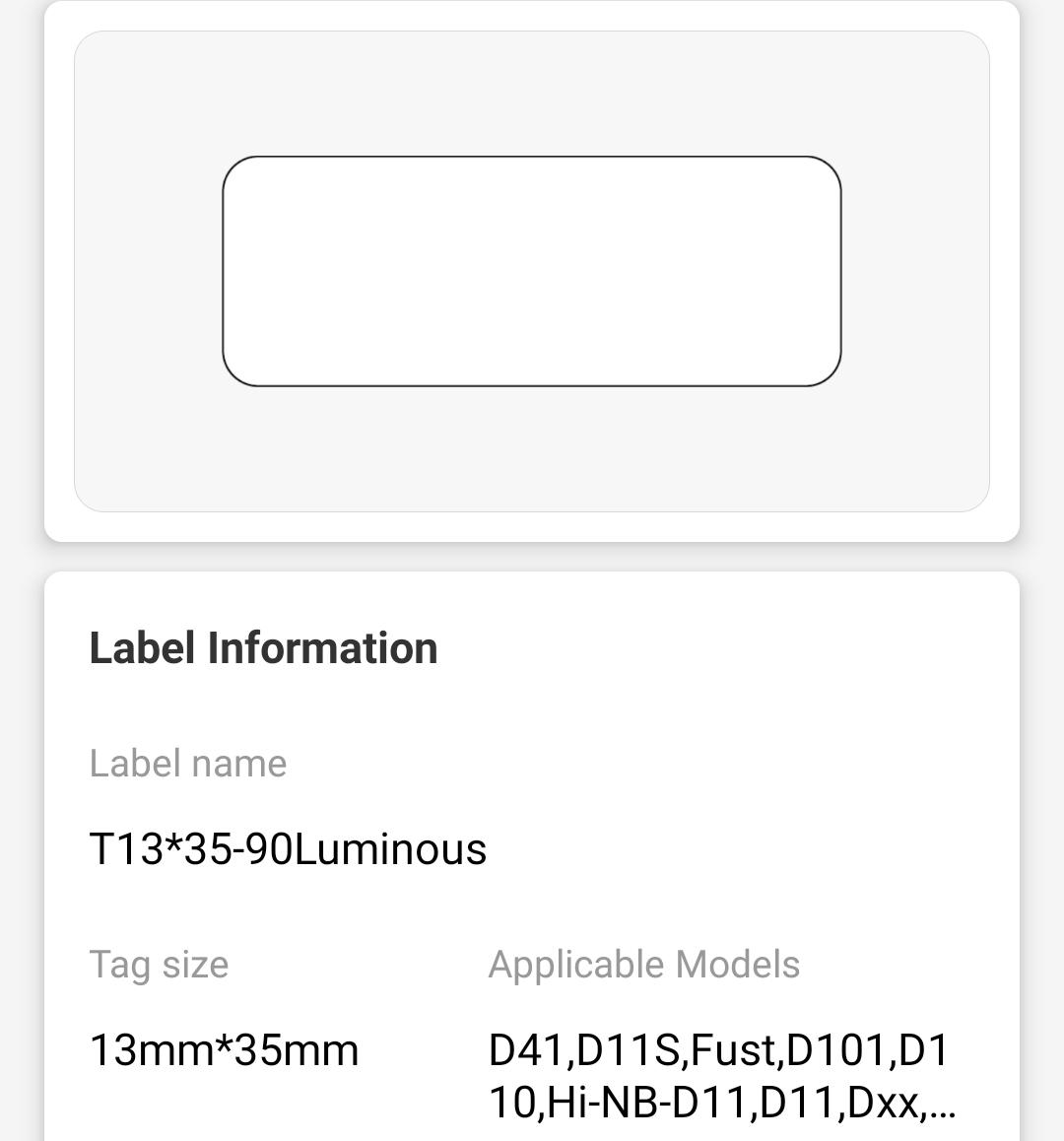 NB161 - NIIMBOT - D11 / D101 / D110 / H1S - 13X35MM - 90 LUMINOUS LABELS